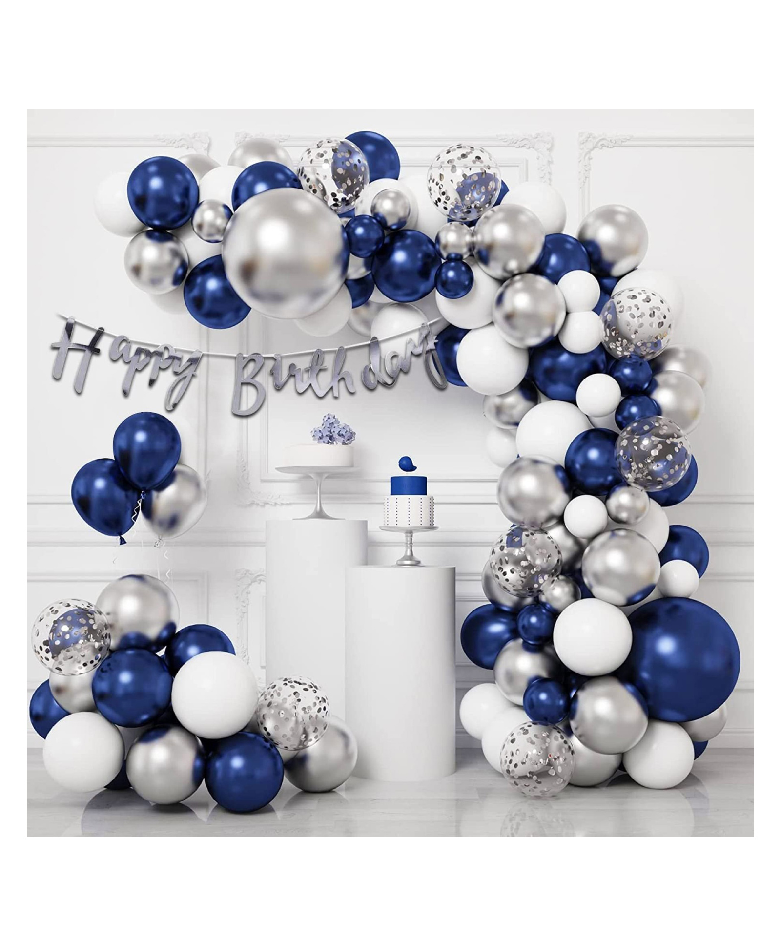 Bubble Trouble Birthday Decoration Items for Boys - Pack of 57 Blue Happy Birthday Decoration Kit | Blue Birthday Decorations for Husband | Blue & Silver Balloons for Birthday Decorations for Boys-image-35