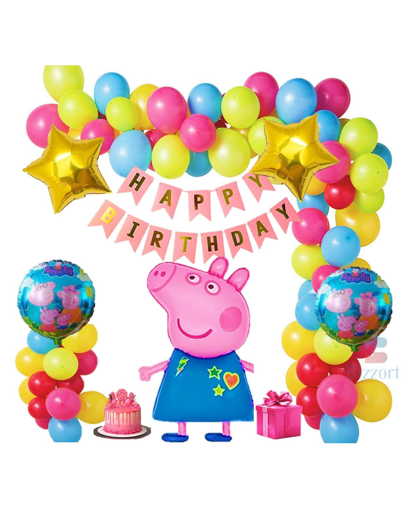 Bubble Trouble -Blue Peppa Pig Birthday Party Decoration  Combo Pack of 46 Pcs | Peppa Pig Foil Balloons 5 Pcs Set | 40 Metallic & Pastel Balloons | Happy Birthday Banner- Decoration Items-image-8