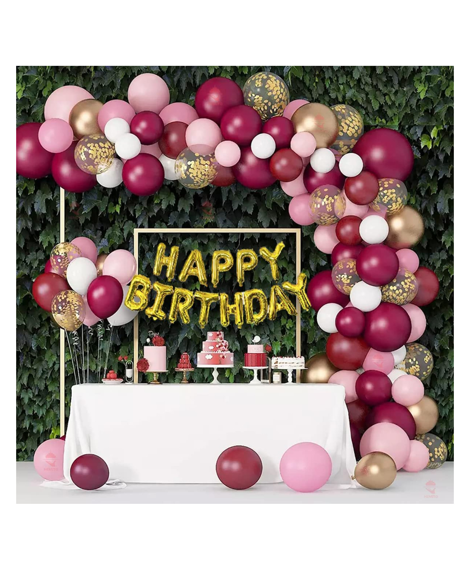 Bubble Trouble 49 Pcs Burgundy Pink Balloons birthday decoration kit combo, Light Pink White Balloons Confetti Latex Metallic birthday balloons for decoration, birthday decoration for girls-image-3