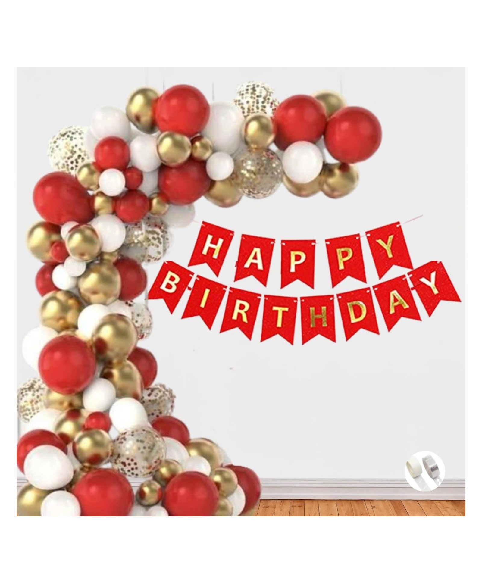 Bubble Trouble Gold, White & Red Birthday Decorations for Girls, Kids Party, Woman, Boys, Couples, Adult- White & Red Theme Birthday Decoration Set, Gold & Red Party Supplies - Pack of 47-image-44