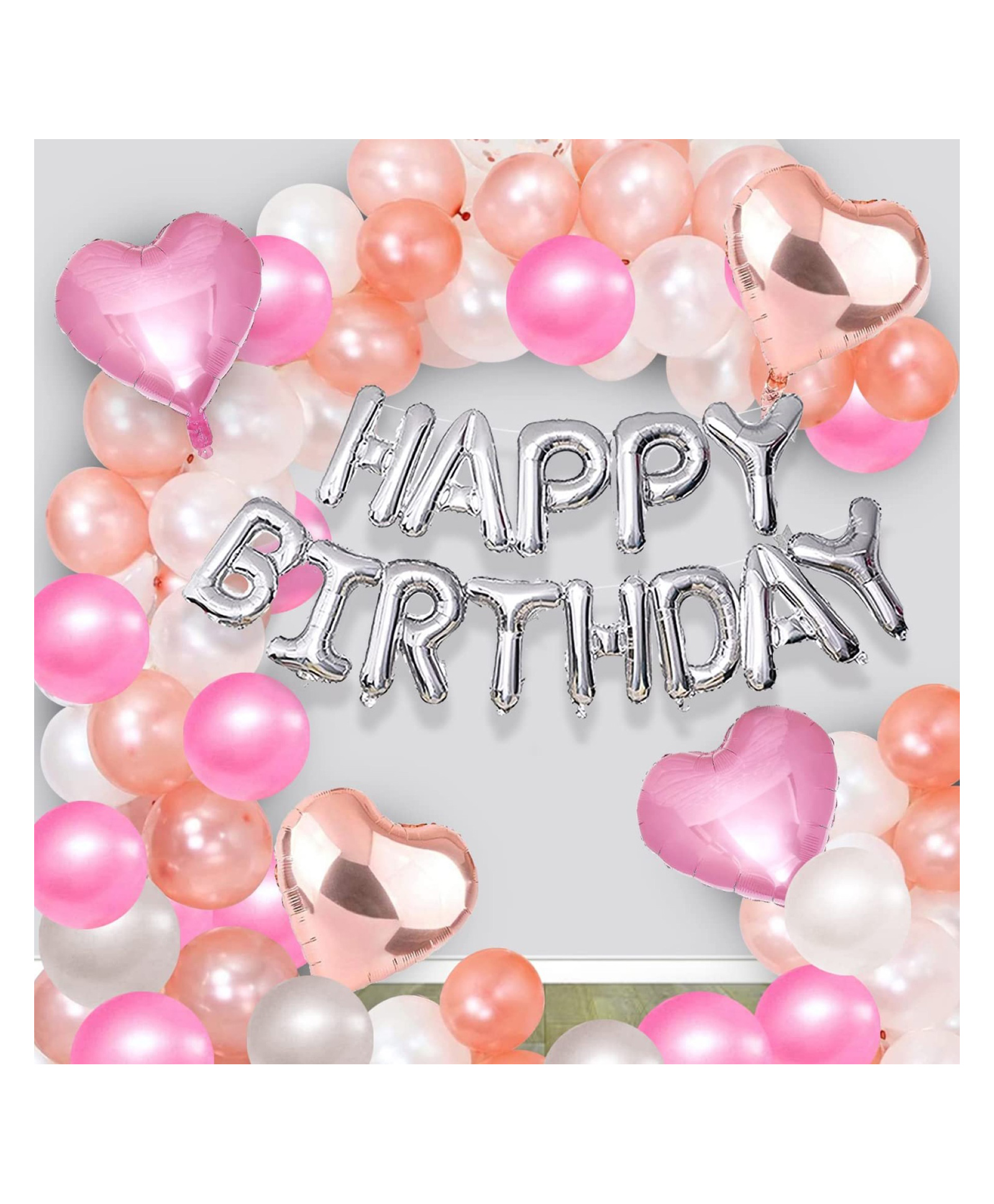 Bubble Trouble Birthday Decoration Items For Wife - 62 Pcs Birthday Balloons For Girls|Heart Shape Balloons|Heart Shape Balloons For Decoration|Pink Balloons|Rose Gold Birthday Decoration Kit-image-31
