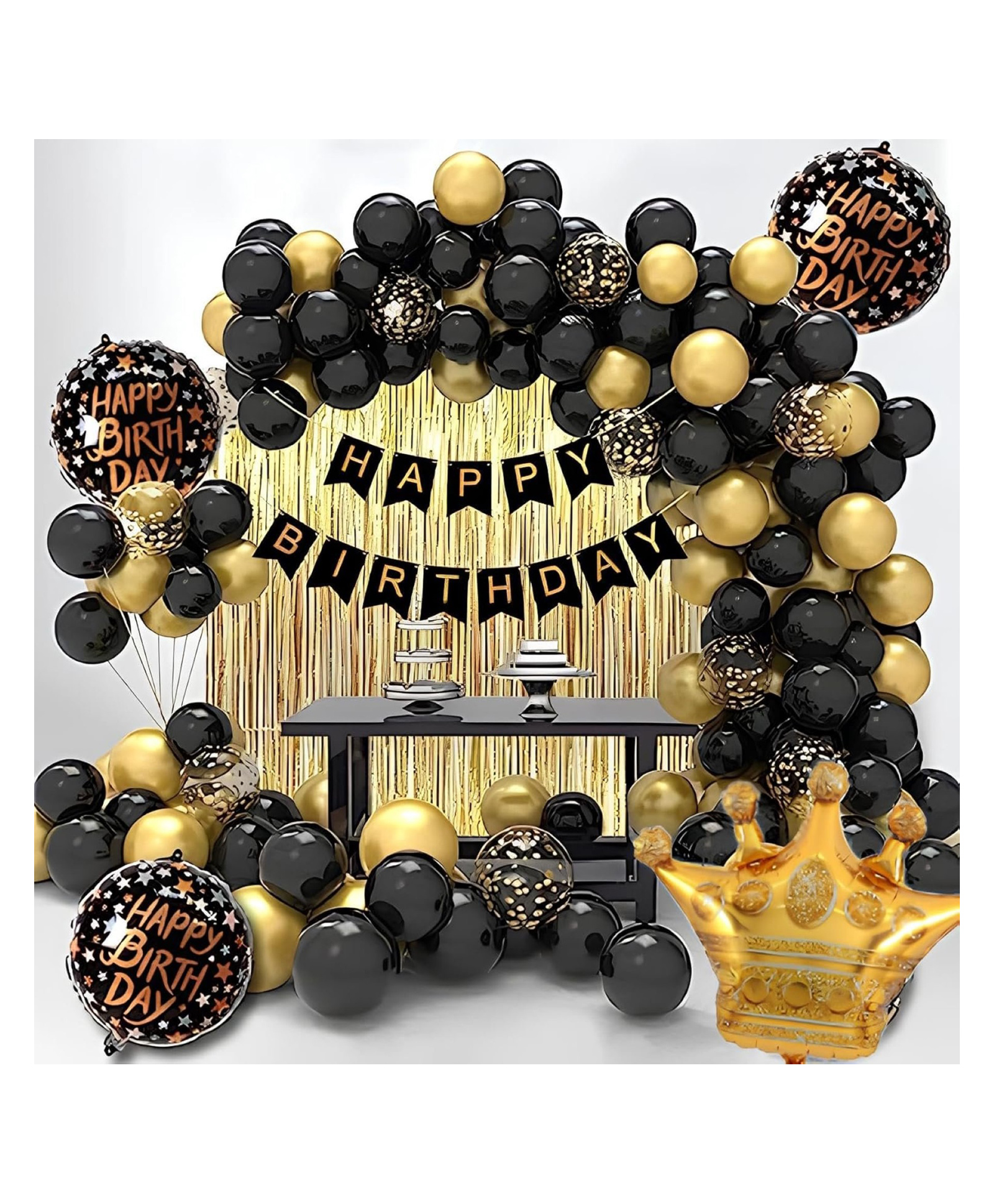 Bubble Trouble Happy Birthday Black Gold Chrome Birthday Backdrop Party Decoration 54 Pcs-image-31