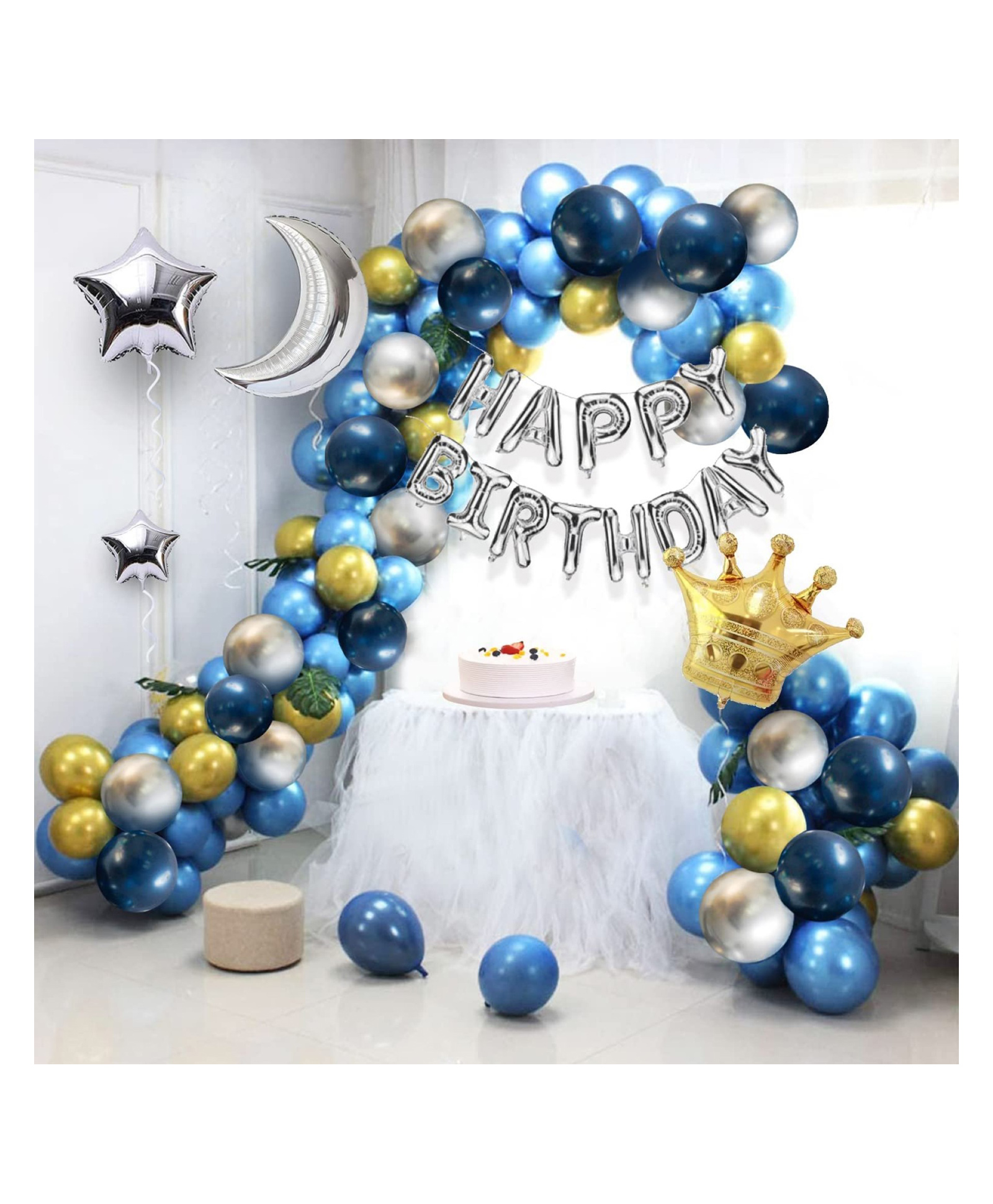 Bubble Trouble Blue Birthday Decoration Items-Huge 63 Pcs|Silver|Gold|Blue Balloon Decoration For Birthday|Happy Birthday Decoration For Boys|Husband|Dark Blue Metallic|Confetti|Star Foil Balloon-image-24