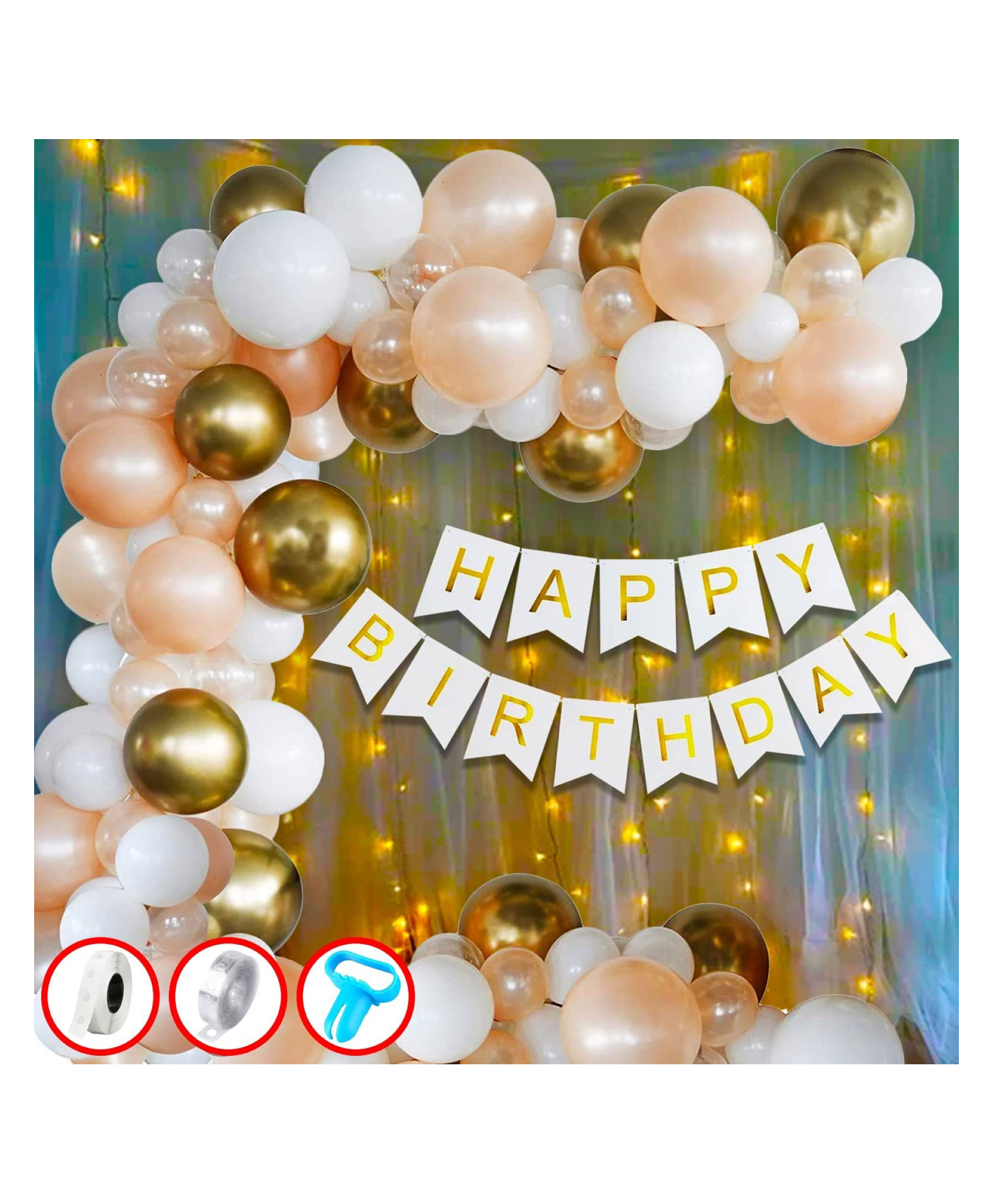Bubble Trouble Rubber Rose Gold Birthday Decorations Combo White Banner With Metallic Balloons & Led Fairy Lights for 1st 18th 21st 25th 50th 60th 30th Decorations - Set of 61-image-37