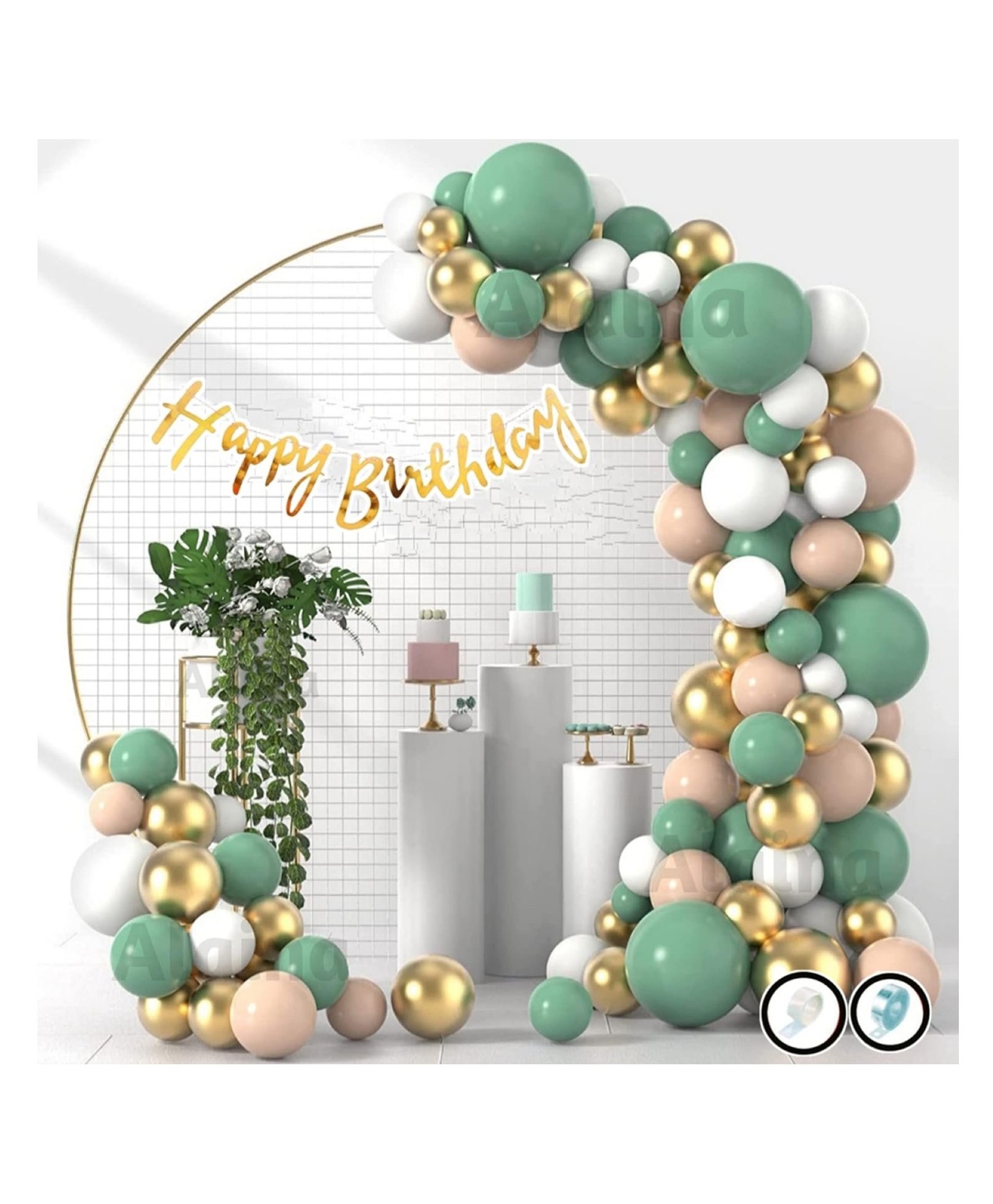 Bubble Trouble Happy Birthday Decoration Items 63 Pcs Combo Pack for Boys Girls - Happy Birthday Cursive Banner, Chrome Balloons, Pastel Balloons, Balloons Arch Strip & Glue Dots for Birthday Celebration | Birthday Balloons for Decoration-image-1