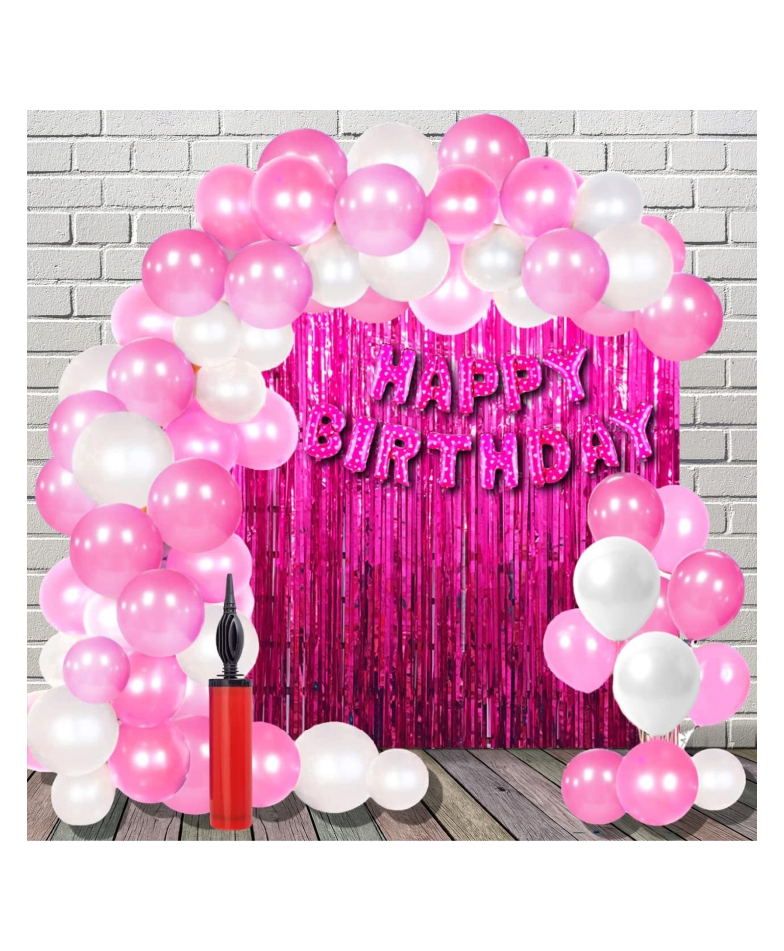 Bubble Trouble Pack of 54 Pink Happy Birthday Banner Decoration Kit for Girlfriend Wife Girl Balloons Decorations Items Combo with Banner, HD Metallic Balloons, Foil Curtain, Balloon Pump-image-28