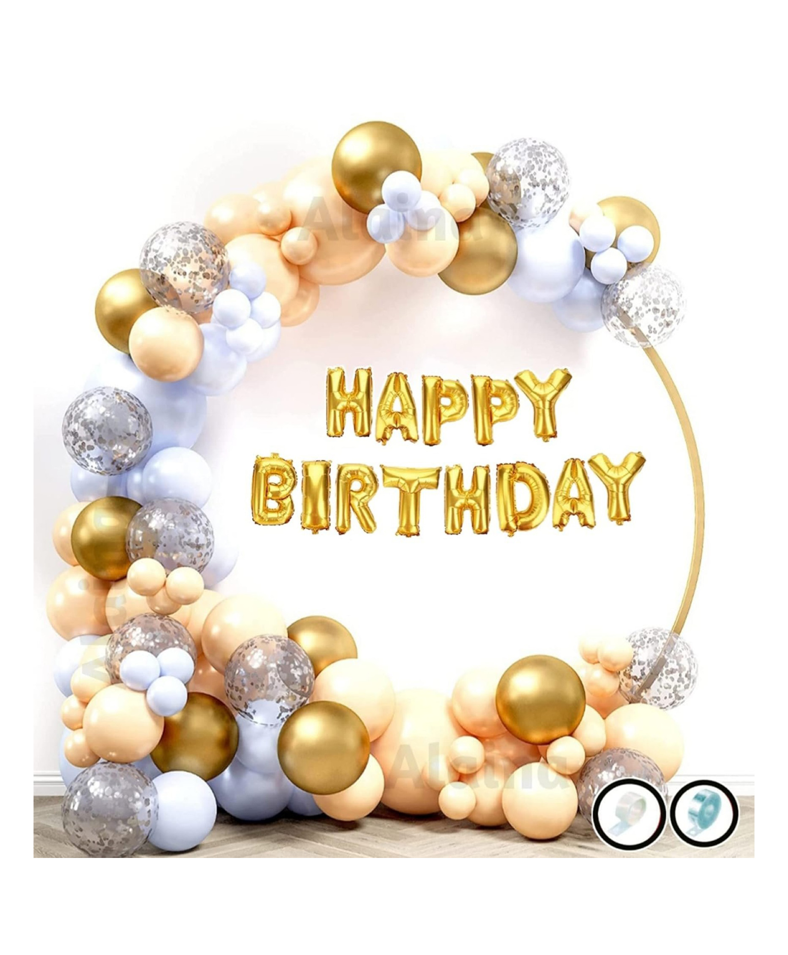 Bubble Trouble Orange Blue Happy Birthday Decoration Kit 57 Pcs Combo Pack for Boys Girls Kids Baby - Happy Birthday Foil Balloons, Confetti Balloons, Chrome Balloons, Pastel Balloons, Balloons Arch Strip, Glue Dots Strip-image-6