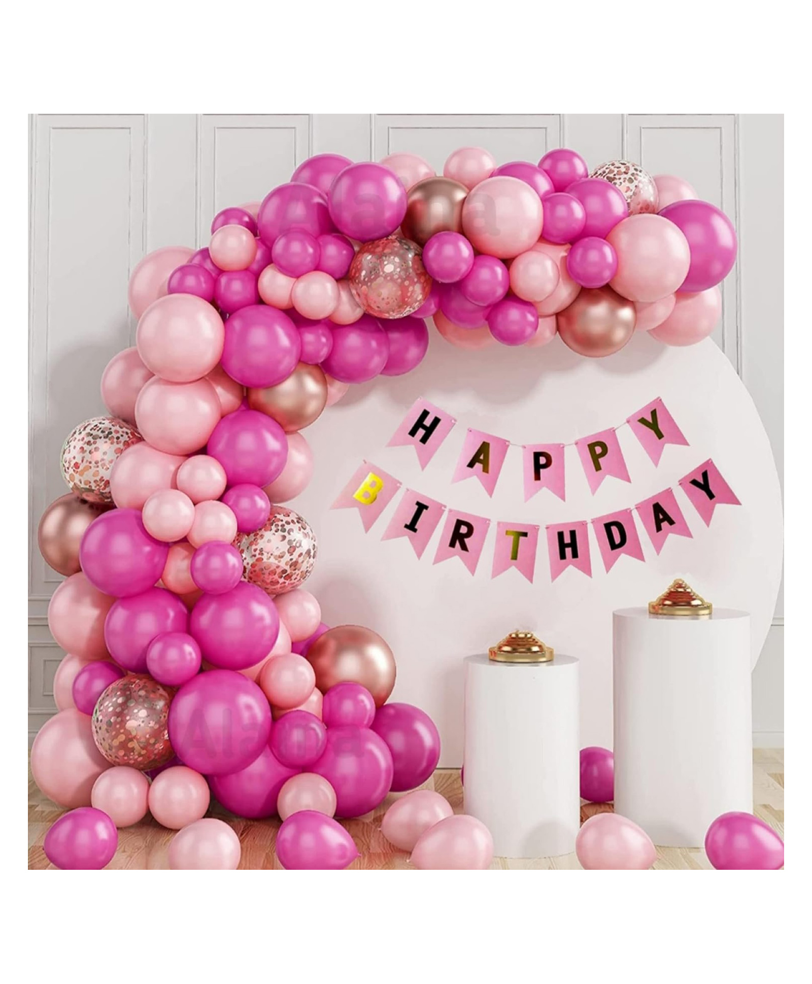 Bubble Trouble Pink Birthday Decoration Items 65 Pcs Combo Pack for Boys Girls - Happy Birthday Banner, Confetti Balloons, Chrome Balloons, Pastel Balloons, Metallic Balloons-image-48