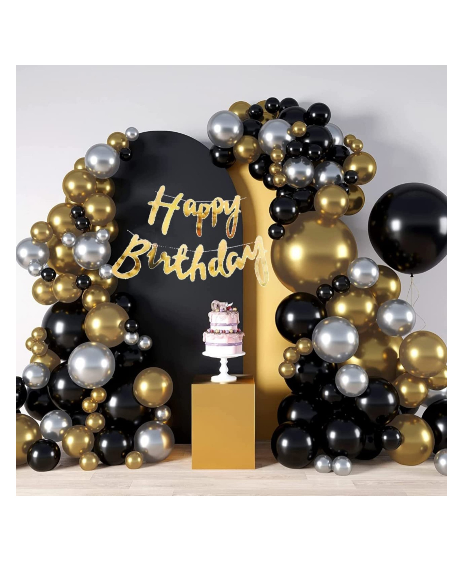 Bubble Trouble Happy Birthday Decoration Kit 51 Pcs Combo Pack for Boys Girls Kids - Happy Birthday Cursive Banner, Golden & Silver Chrome Balloons, Black Metallic Balloons-image-33