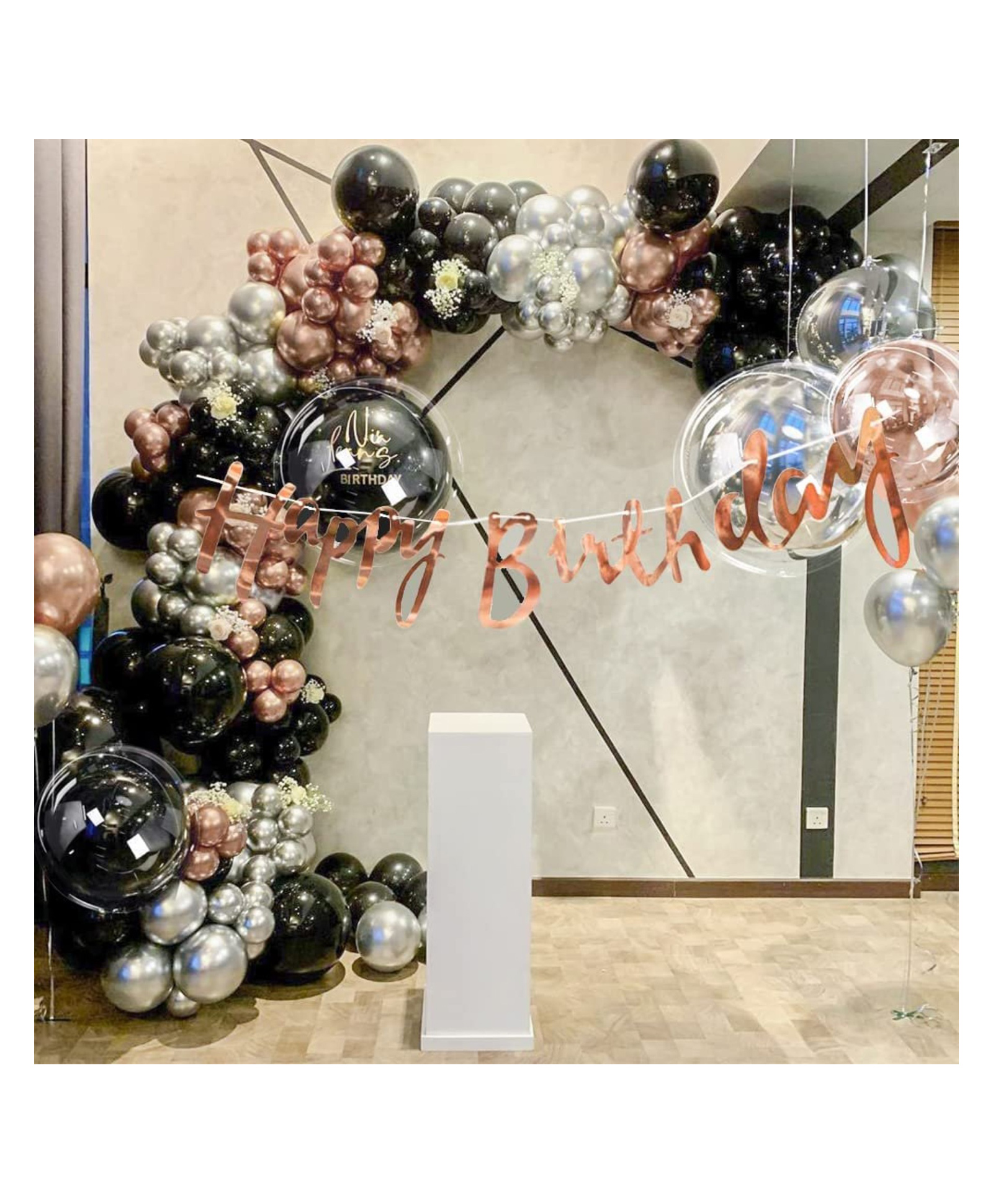 Bubble Trouble Rose Gold Black Silver Balloons Birthday Combo Pack Of 52 Pcs Golden Happy Birthday Banner For Party Decoration-picture-13