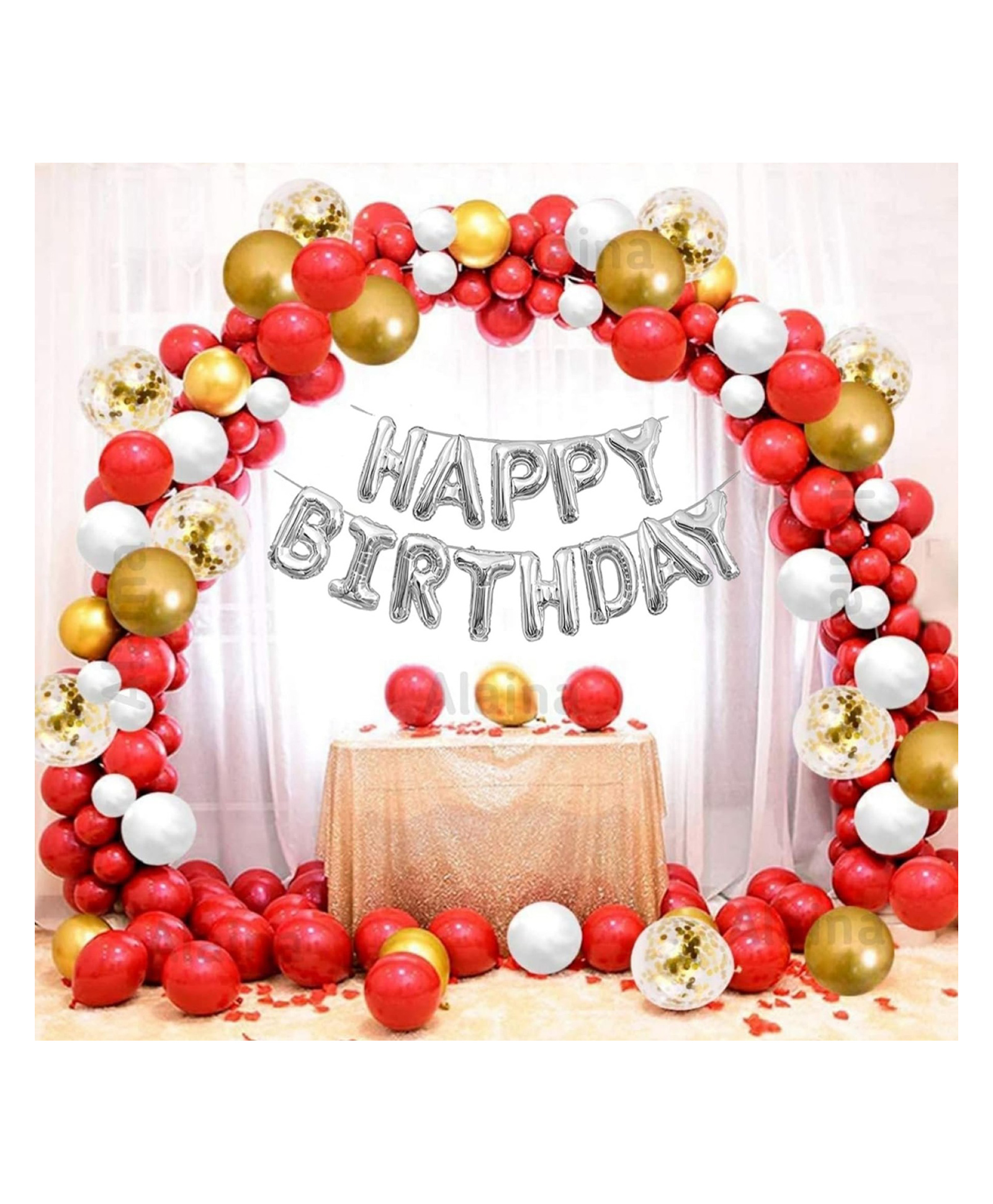 Bubble Trouble Red & Golden Birthday Decoration Items 80 Pcs Combo Pack for Boys Girls Kids - Happy Birthday Foil Balloons, Golden Confetti Balloons, Golden Chrome Balloons, Metallic Balloons, Arch Strip (Red & Golden)-image-15