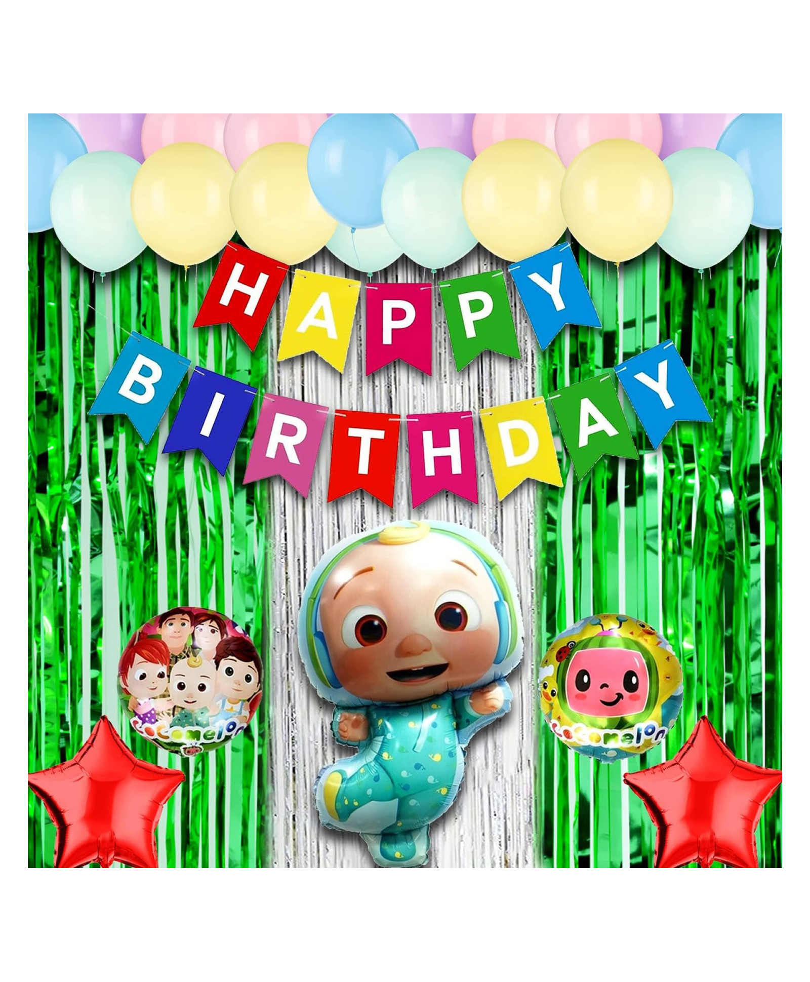 Bubble Trouble Happy Birthday Decoration Little Kids Coco Theme Combo Kit Items With Metallic Balloons Foil Curtain Shimmer For Little Kids Theme Birthday Party Decorations Multi Color Pack of 39-image-35