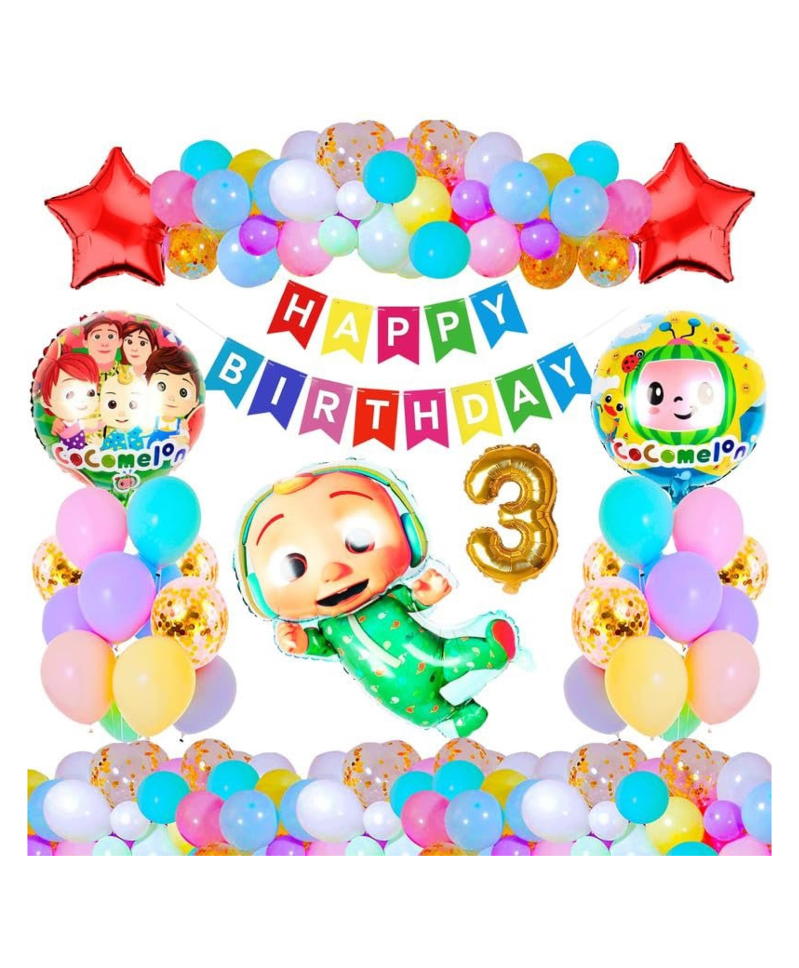 Bubble Trouble 3rd Happy Birthday Decoration Little Kids Coco Theme Combo Kit Items With Pastel Balloons HBday Papper Banner For Theme Birthday Party Decorations Multi Color Pack of 37-picture-17