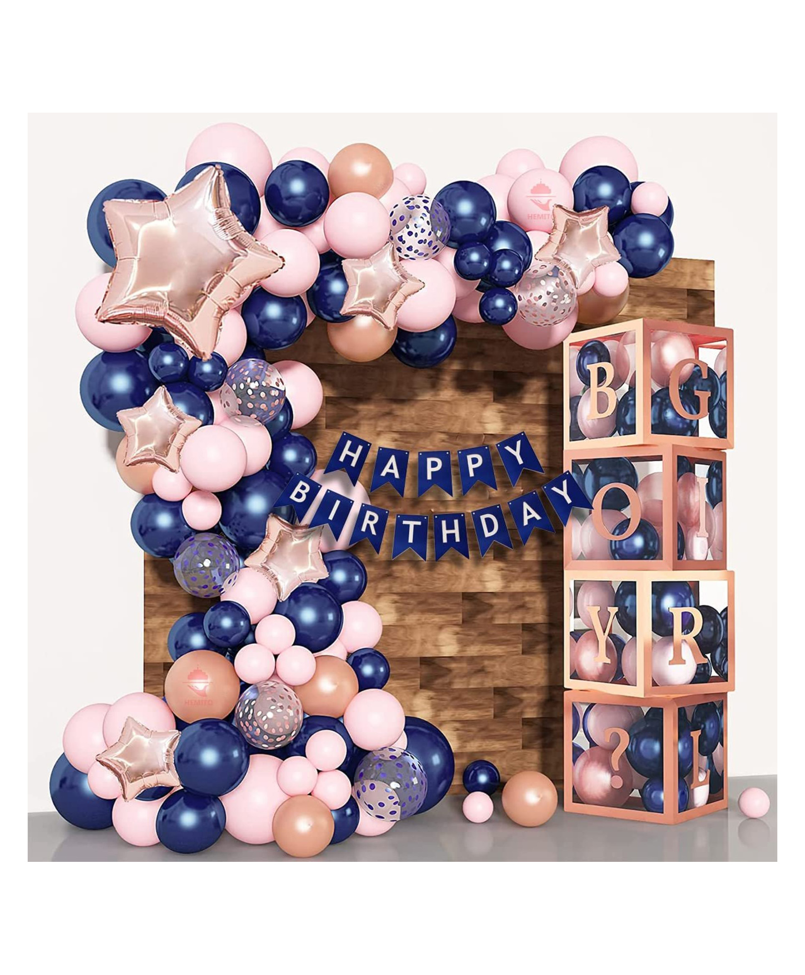 Bubble Trouble 61 Pcs Rose Gold Blue Pink Balloons birthday decoration kit combo, Light Pink White B-picture-33