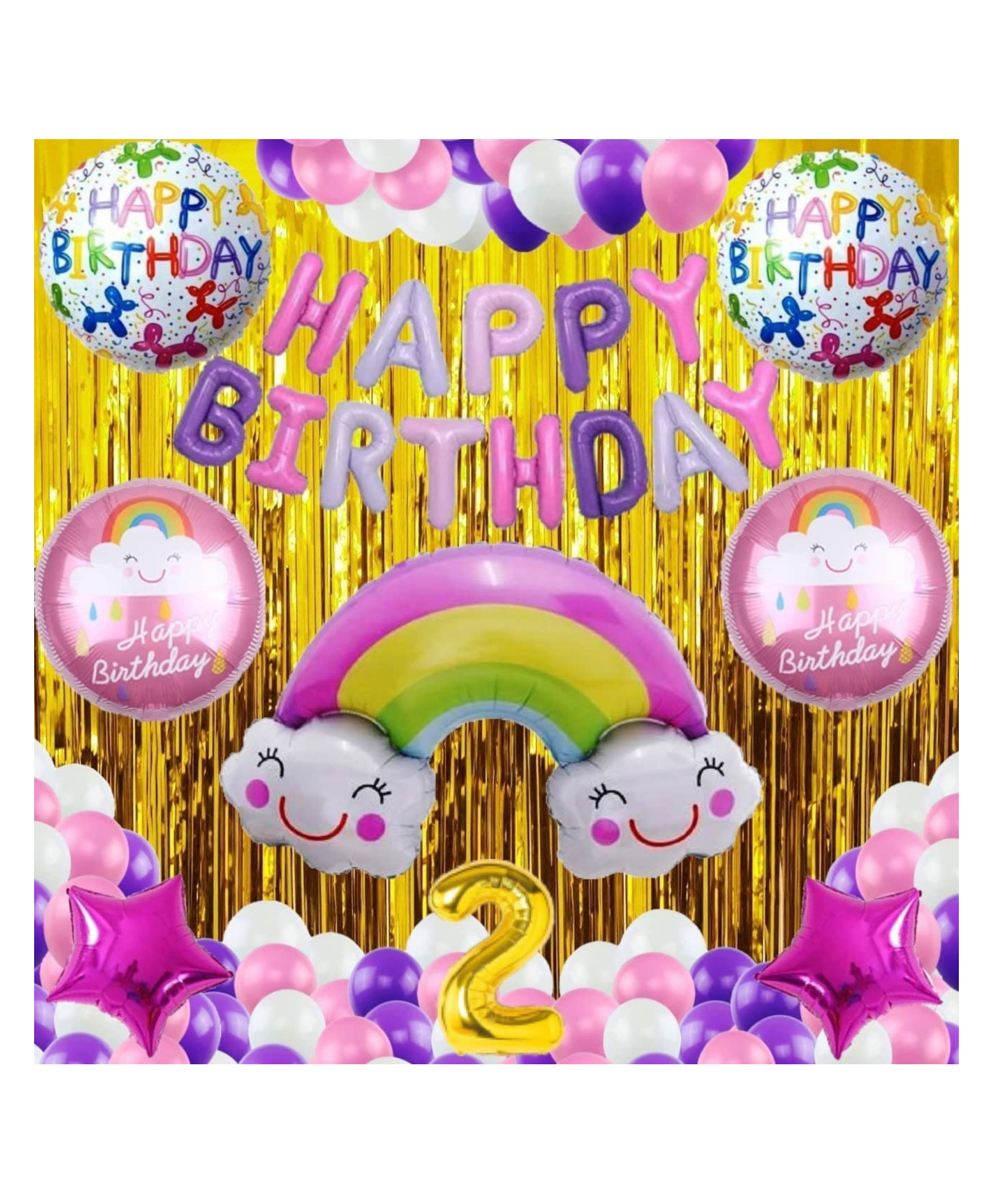 Bubble Trouble No 2 Gold Balloons with Rainbow Theme Birthday Decoration Items or Kit Multicolor Foil-picture-22