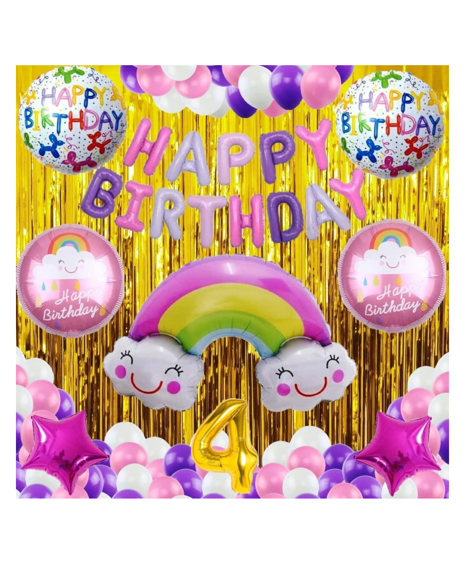 Bubble Trouble No 4 Gold Balloons with Rainbow Theme Birthday Decoration Items or Kit Multicolor Foi-picture-10
