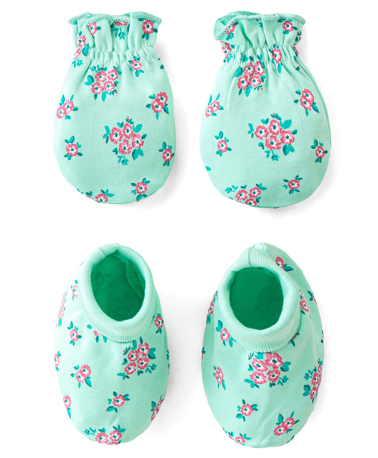 Babyhug 100% Cotton Mittens & Booties Floral Print - Green-image-48