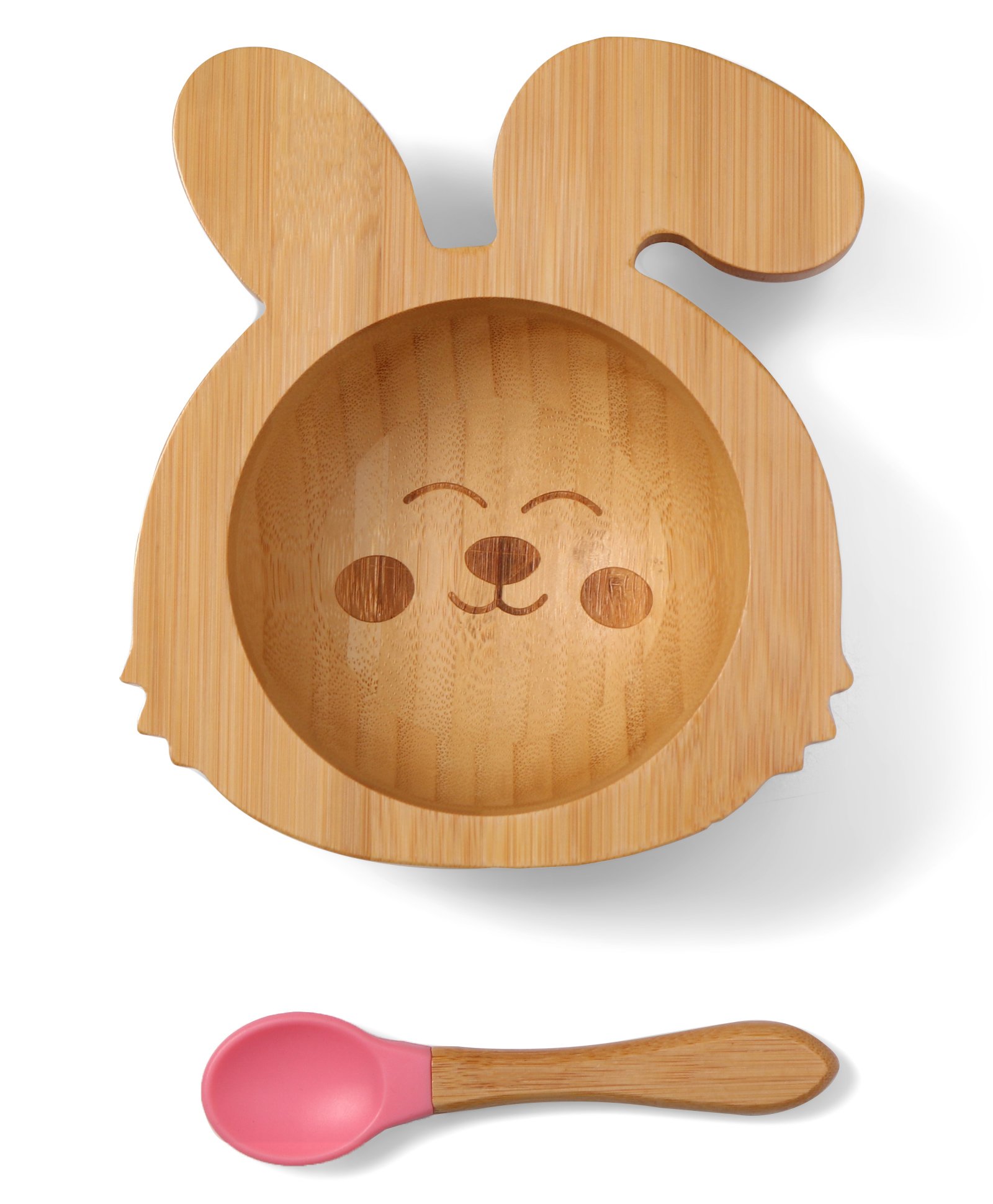 fab n funky Rabbit Shaped Bamboo Wooden Bowl with Spoon - Pink-picture-25