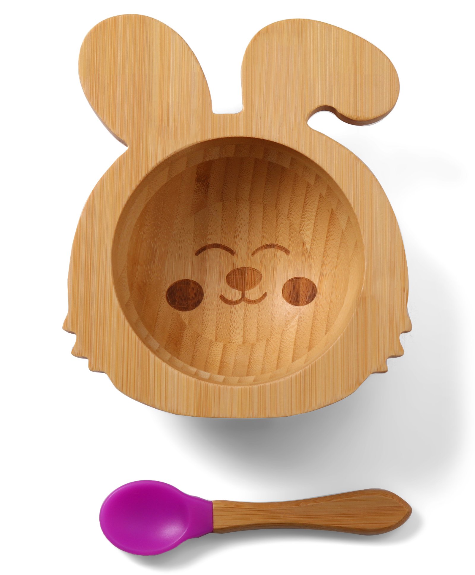 fab n funky Rabbit Shaped Bamboo Wooden Bowl with Spoon - Purple-picture-19