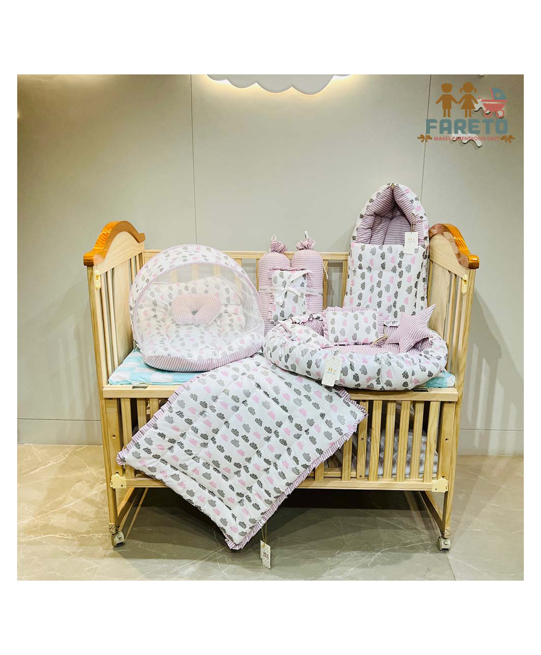 Fareto Complete Bedding Set essentials Combo For Baby - Cloud Line Lavender-picture-27