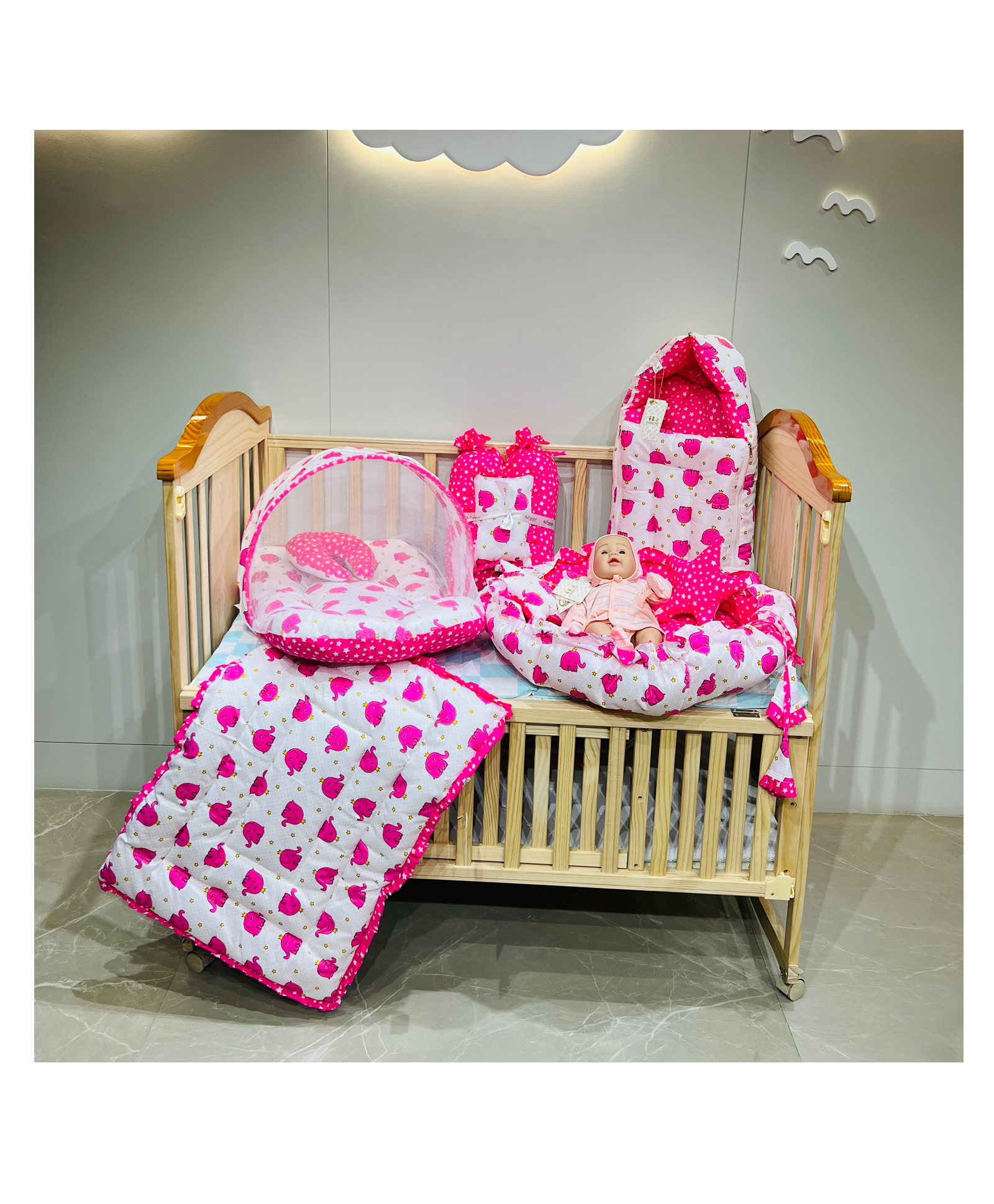 Fareto Complete Premium Bedding Set essentials Combo For Baby  - Pink elephant-picture-32