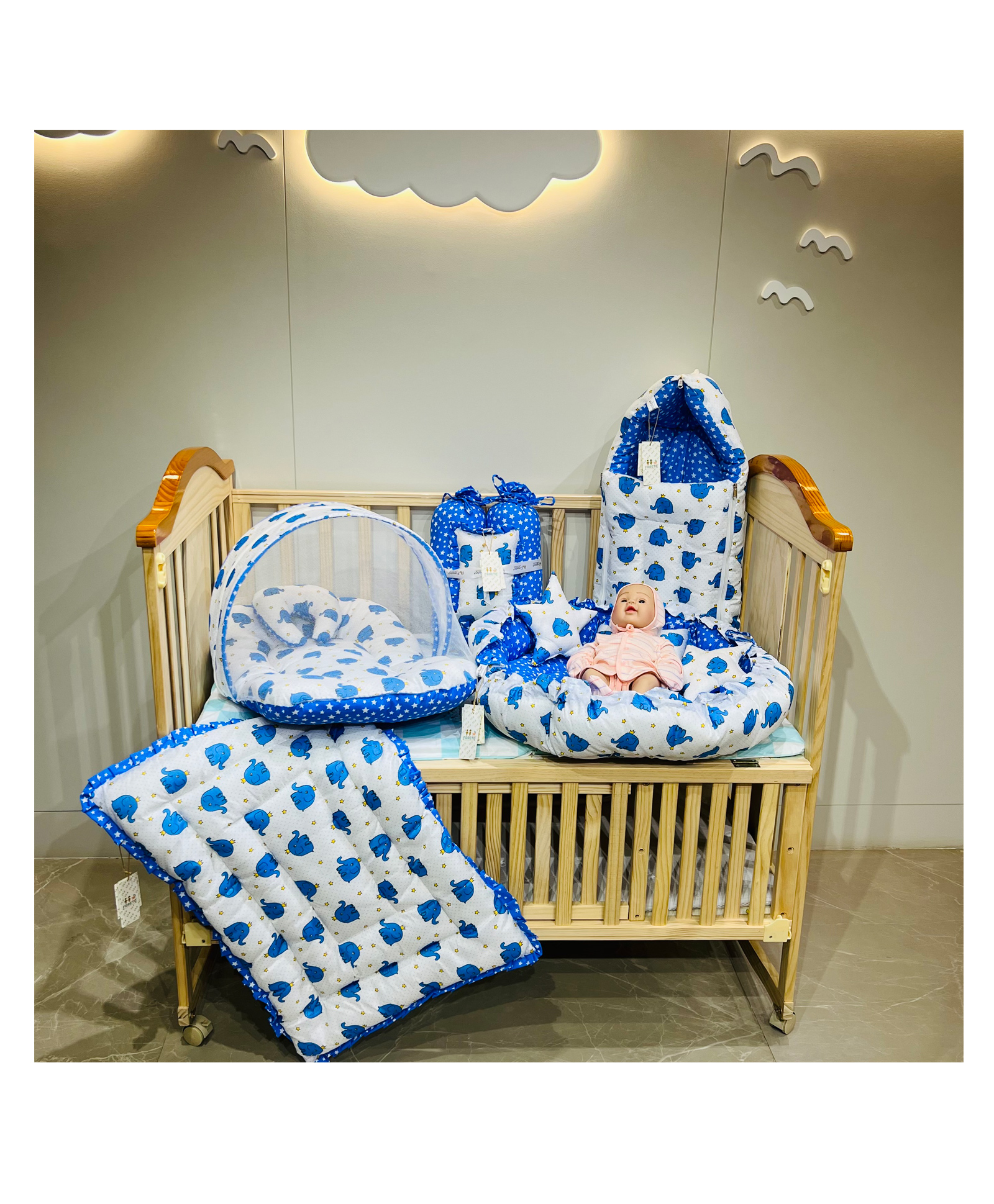 Fareto Complete Premium Bedding Set essentials Combo For Baby - Blue elephant-picture-34
