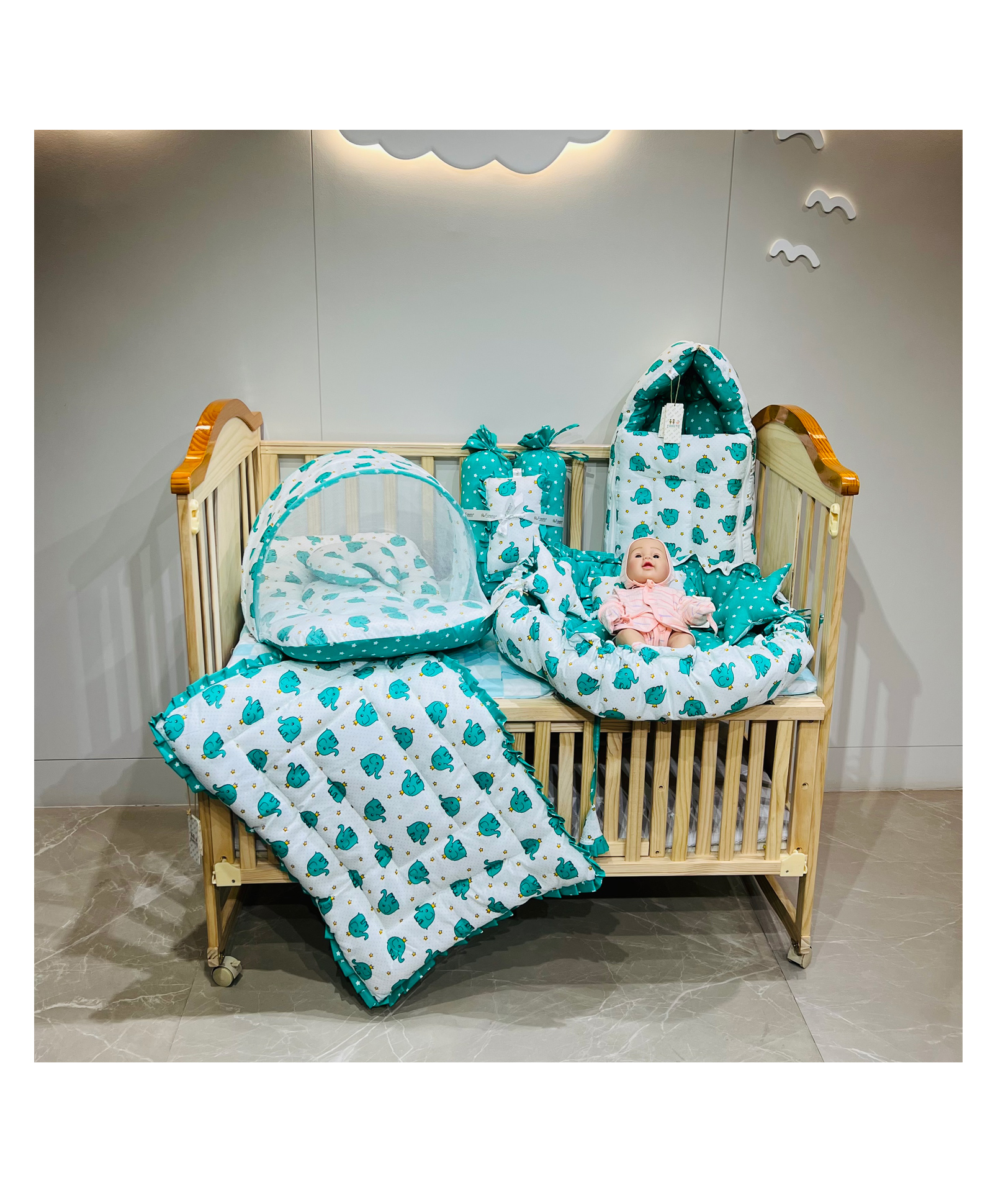 Fareto Complete Premium Bedding Set essentials Combo For Baby   - Aqua Green elephant-picture-33