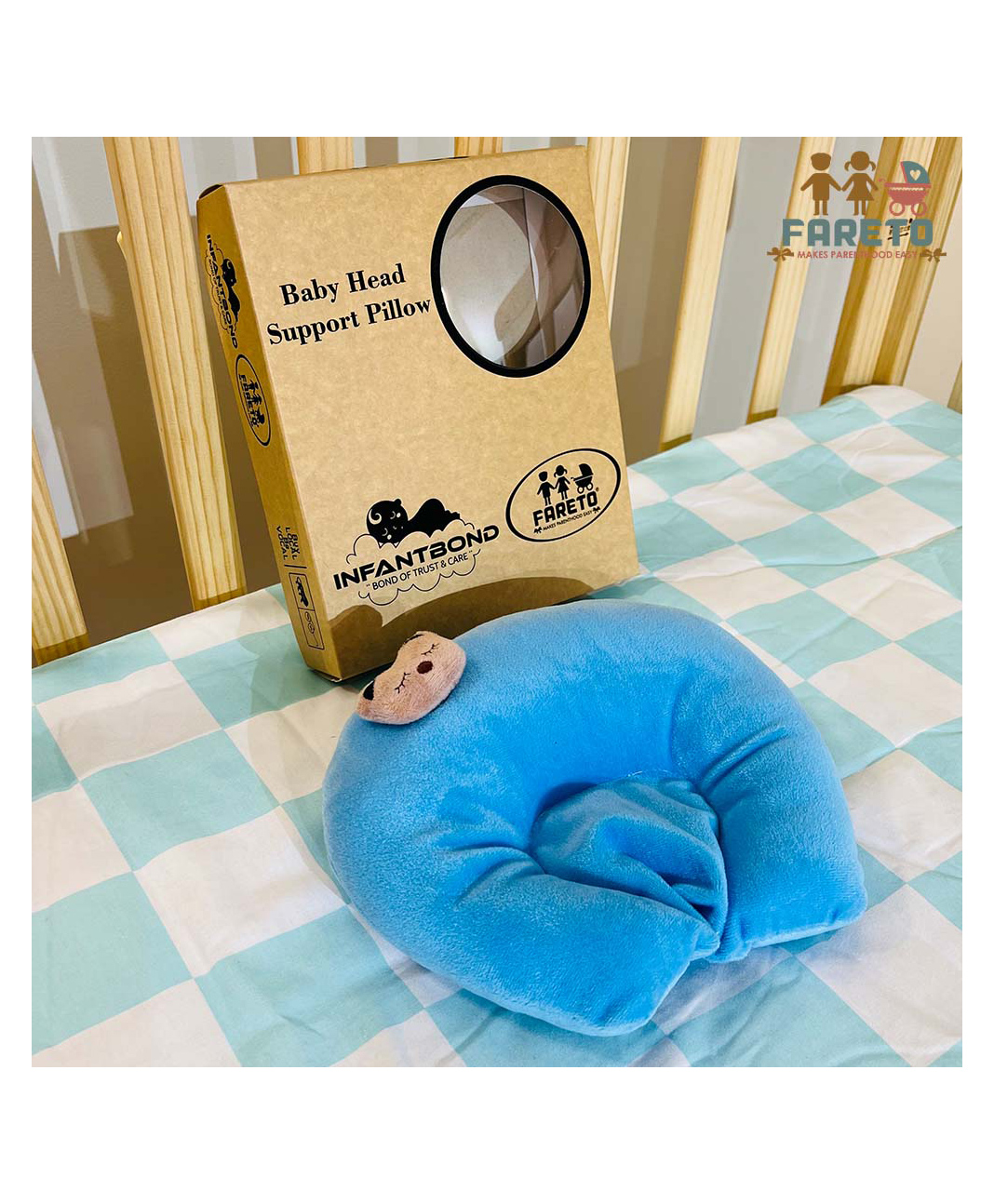Fareto New Born Baby U-Shaped Super Soft Mustard Pillow blue-picture-22