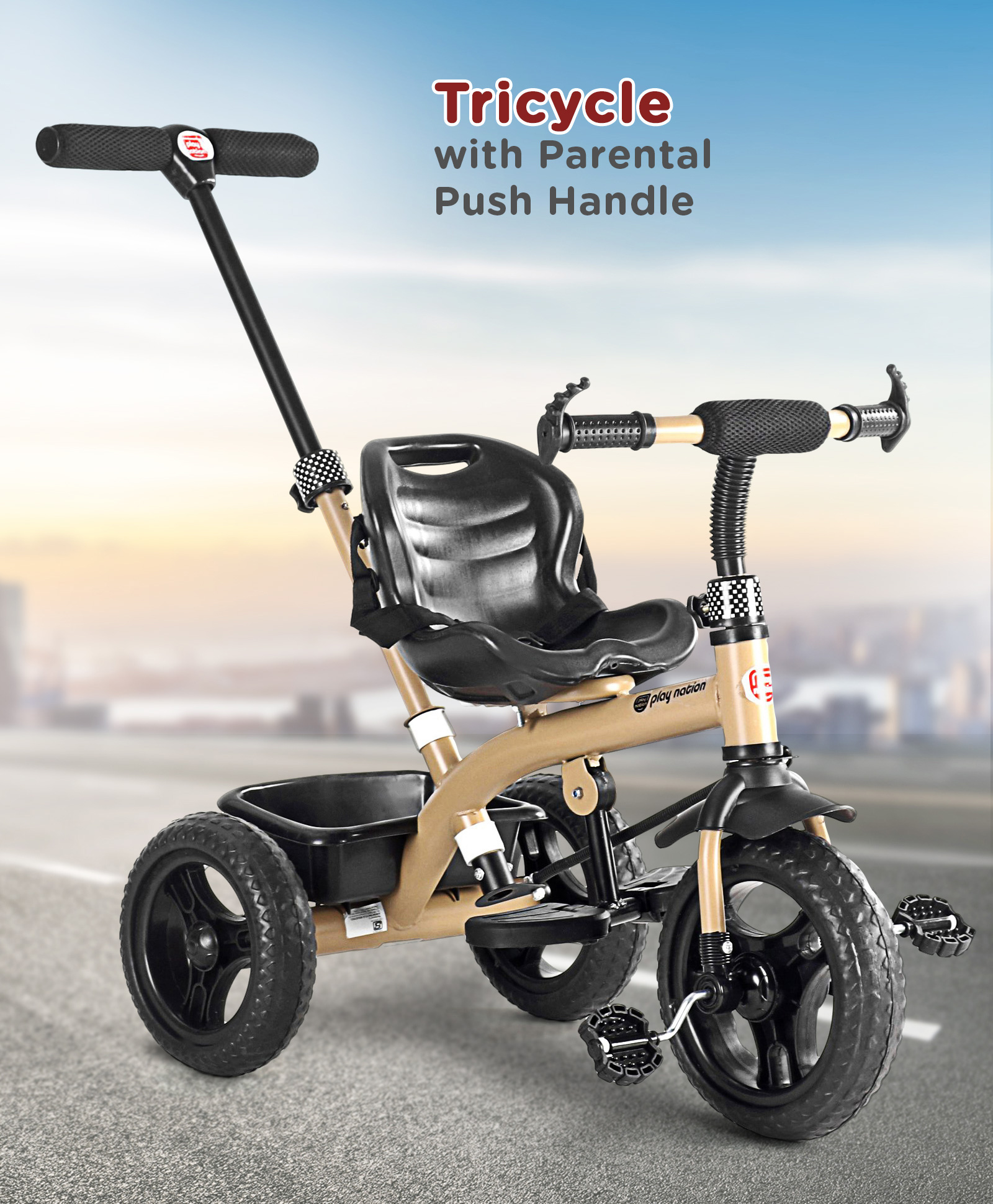 Play Nation Tricycle with Parental Push Handle - Beige-picture-11