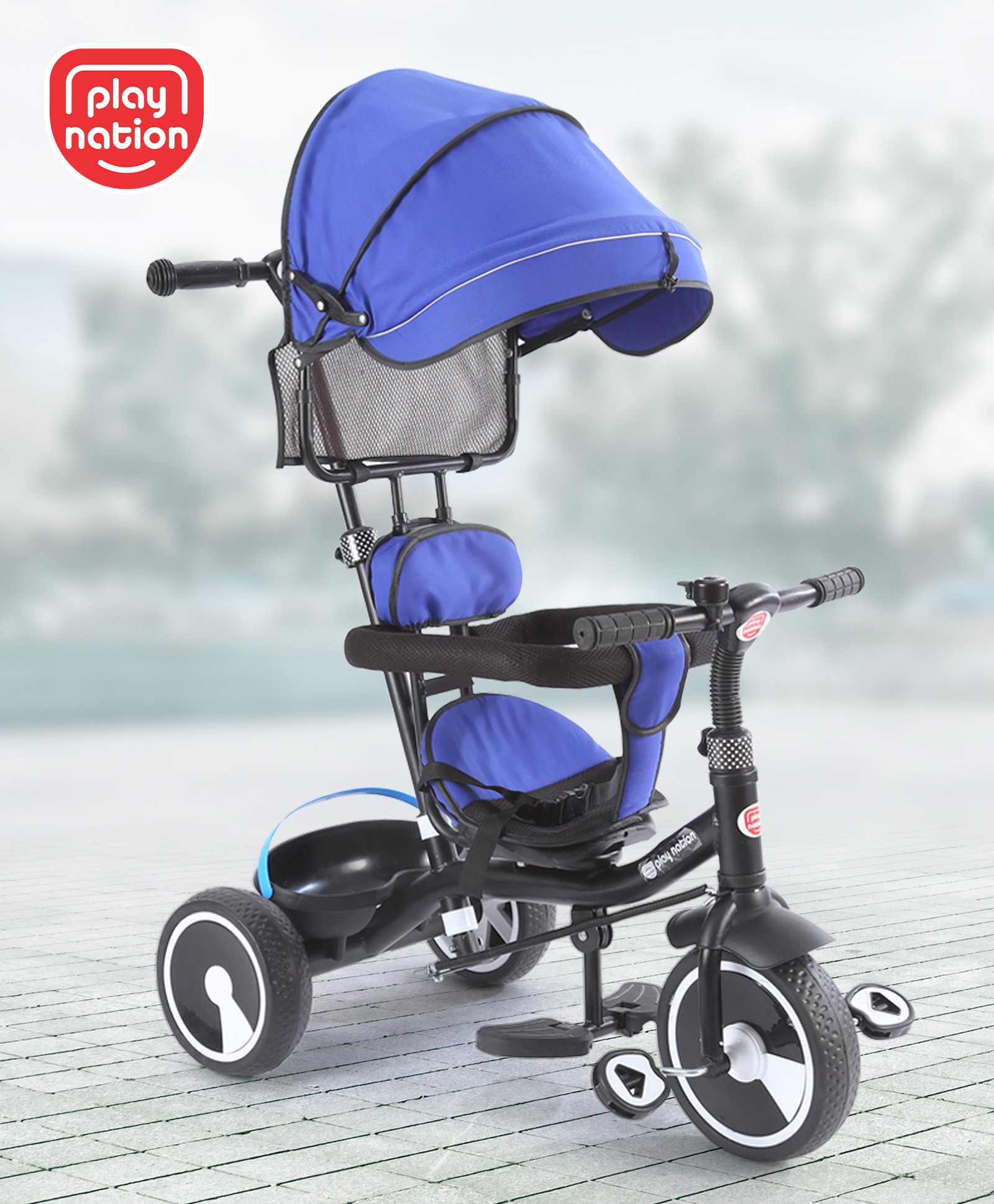 Play Nation Kids Tricycle with Canopy & Parental Push Handle  - Royal Blue-picture-12