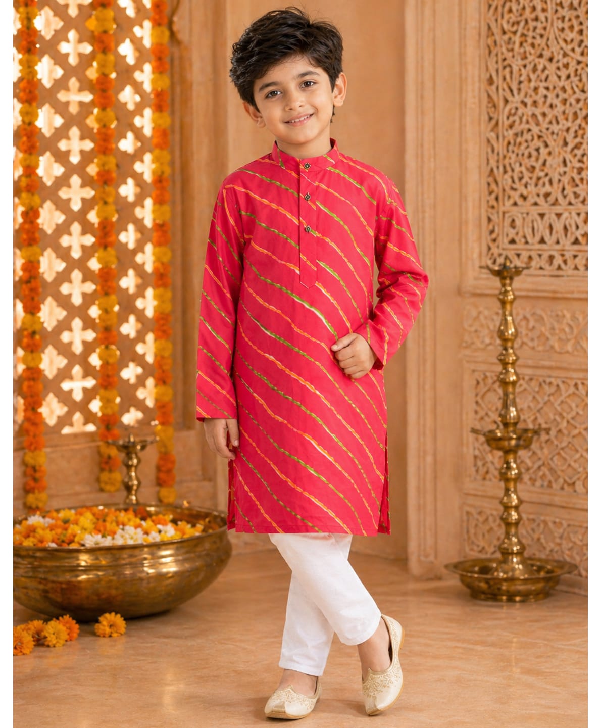 Superminis Full Sleeves Leheriya Printed Kurta With Pyjama Set - Magenta-picture-21