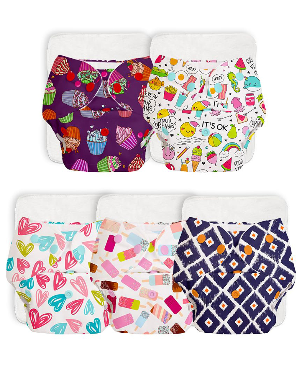 SuperBottoms BASIC Reusable Cloth Diaper for babies 3m-3Years Freesize Adjustable, Washable and Reusable Pack of 5-image-20