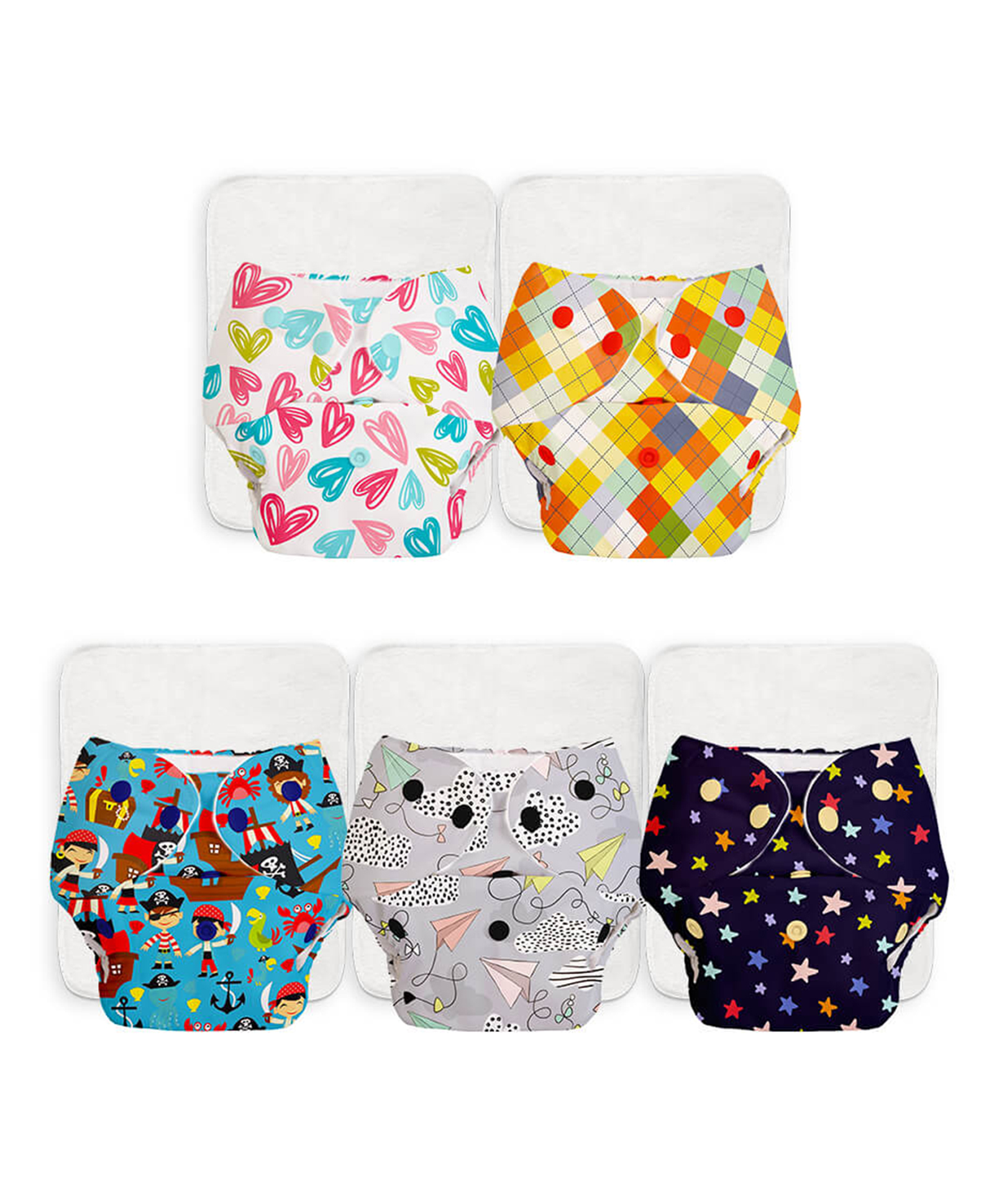 SuperBottoms BASIC Reusable Cloth Diaper for babies 0-3 Years | Freesize Adjustable, Washable and Reusable Cloth Diaper for babies | Shell with insert | Pack of 5-image-40
