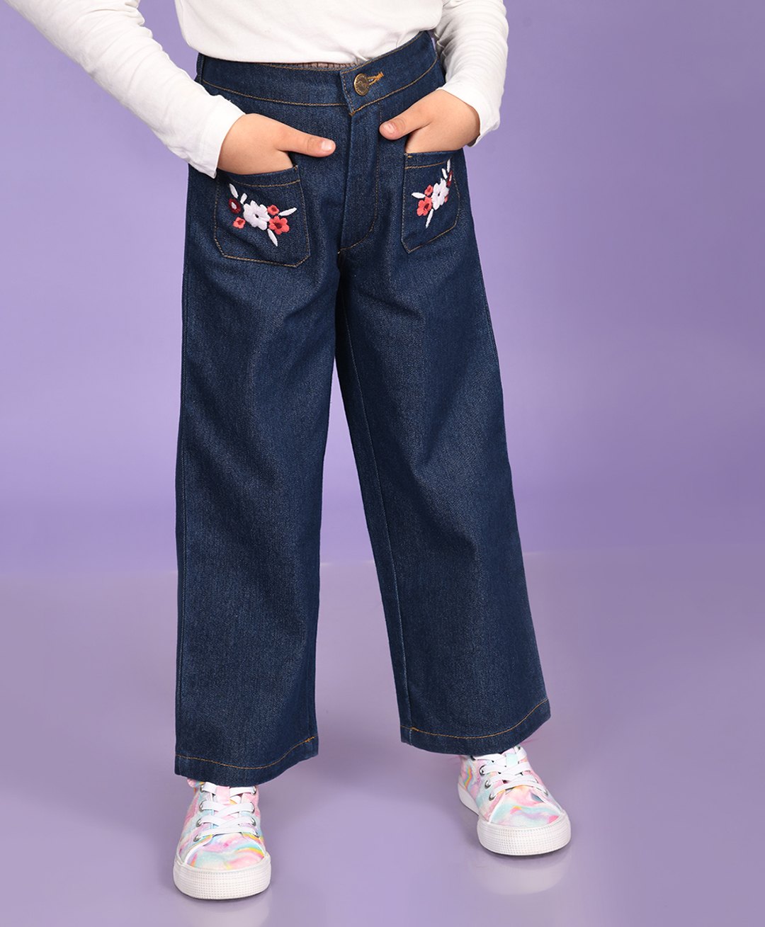 Superminis Floral Embroidered Denim Jeans - Navy Blue-image-37