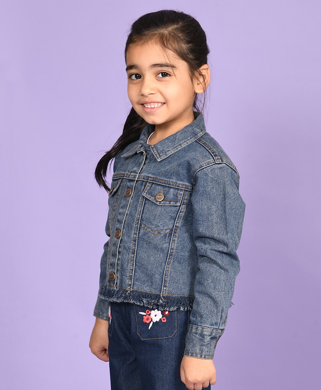 Superminis Full Sleeves Solid Denim Jacket - Blue-image-41