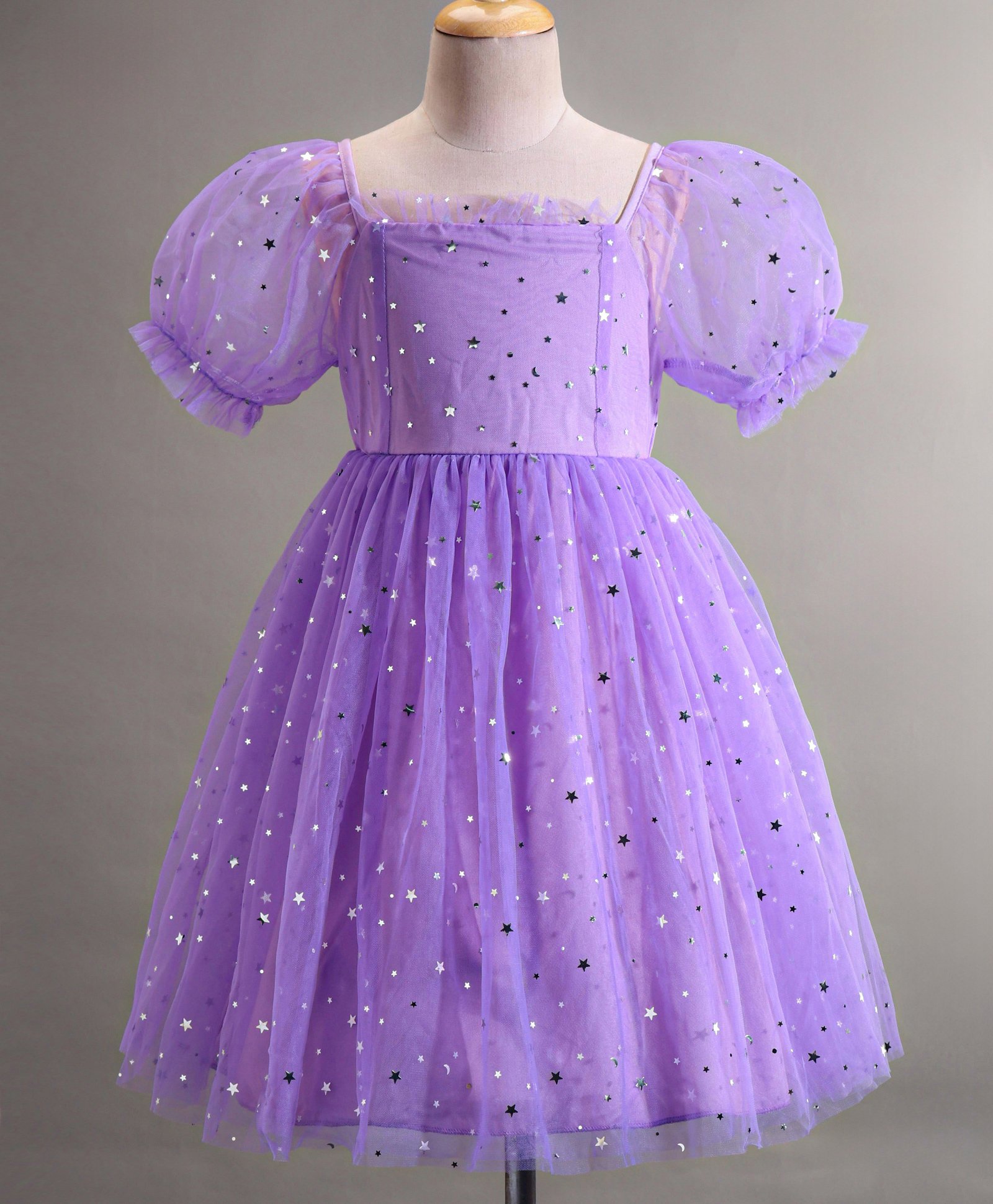 Kookie Kids Half Sleeves Party Frock with Sequin Detailing - Purple-picture-29