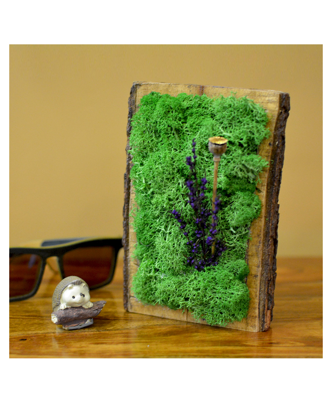 mybageecha Purple & Poppy Tabletop Preserved Moss Frame in Wooden Bark-picture-22