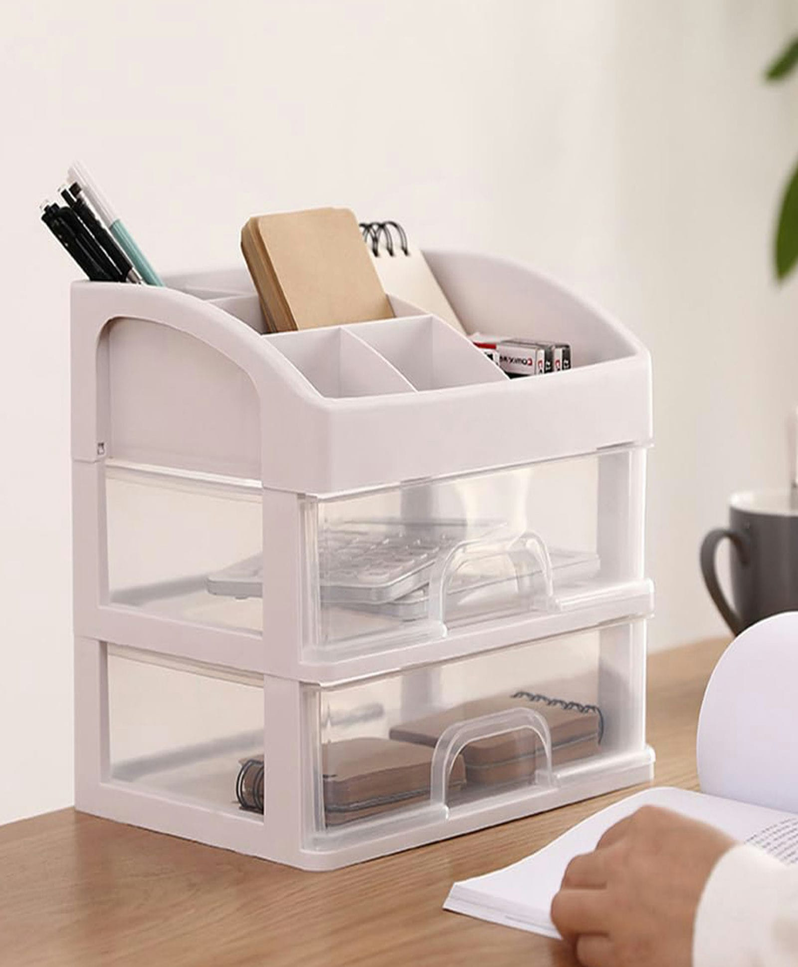 Kuber Industries 2 Layer Cabinet Drawer Box|Desktop Storage Box|Multi Drawer Storage Organizer| White-picture-12