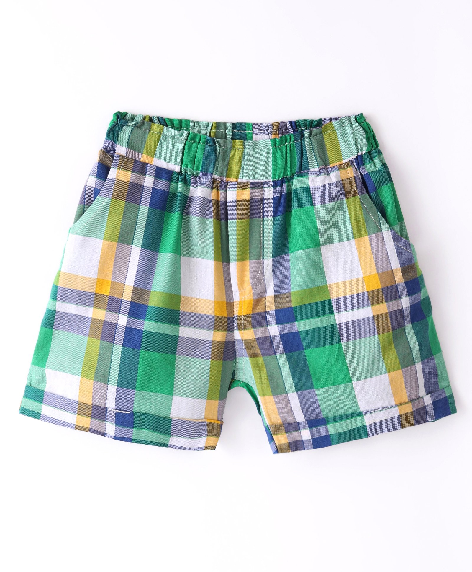 Ollypop Cotton Woven Knee Length Checkered Shorts - Dark Golden & Light Green-picture-13