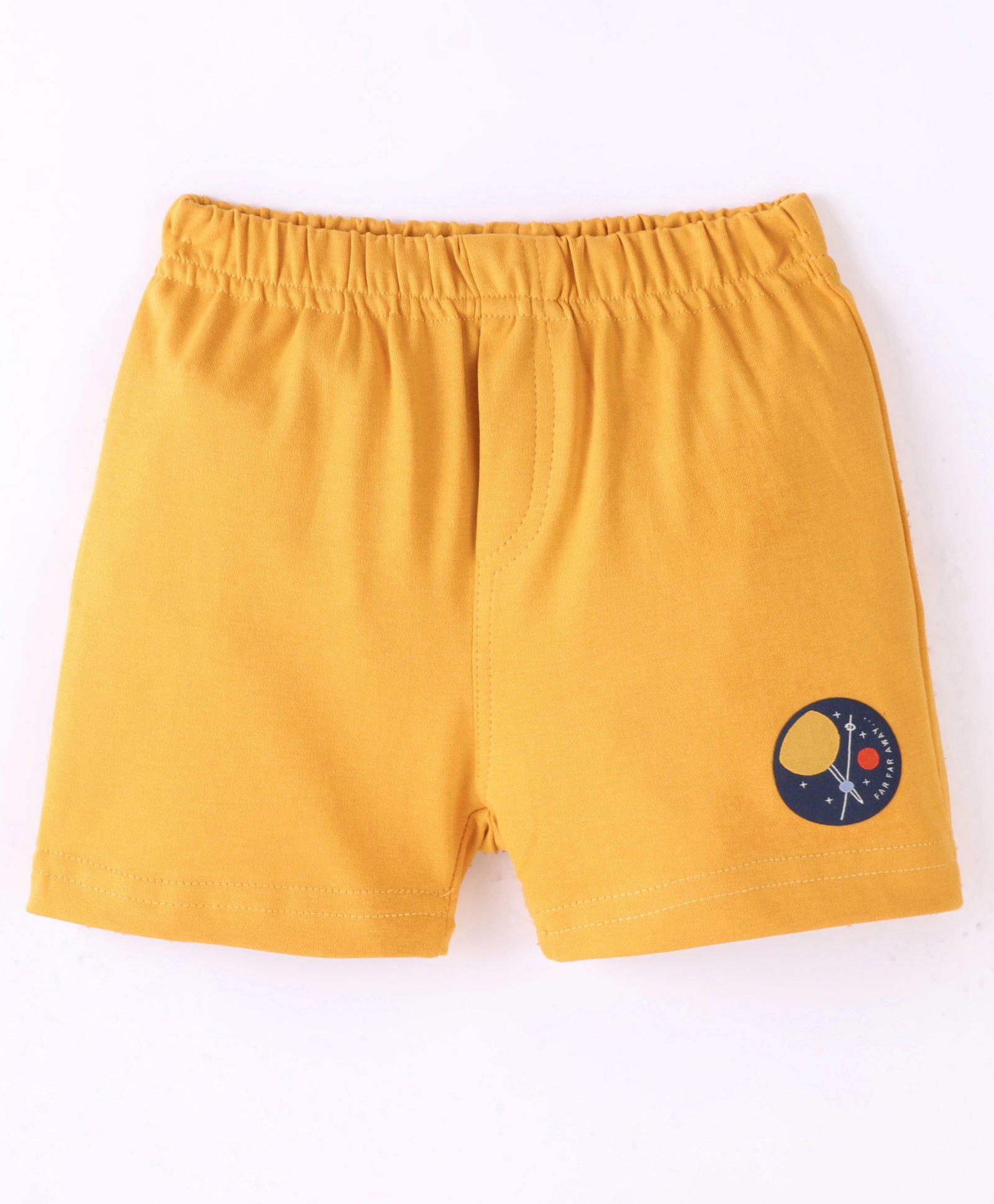 Ollypop Cotton Knee Length Solid Shorts with Placement Print - Honey-image-3