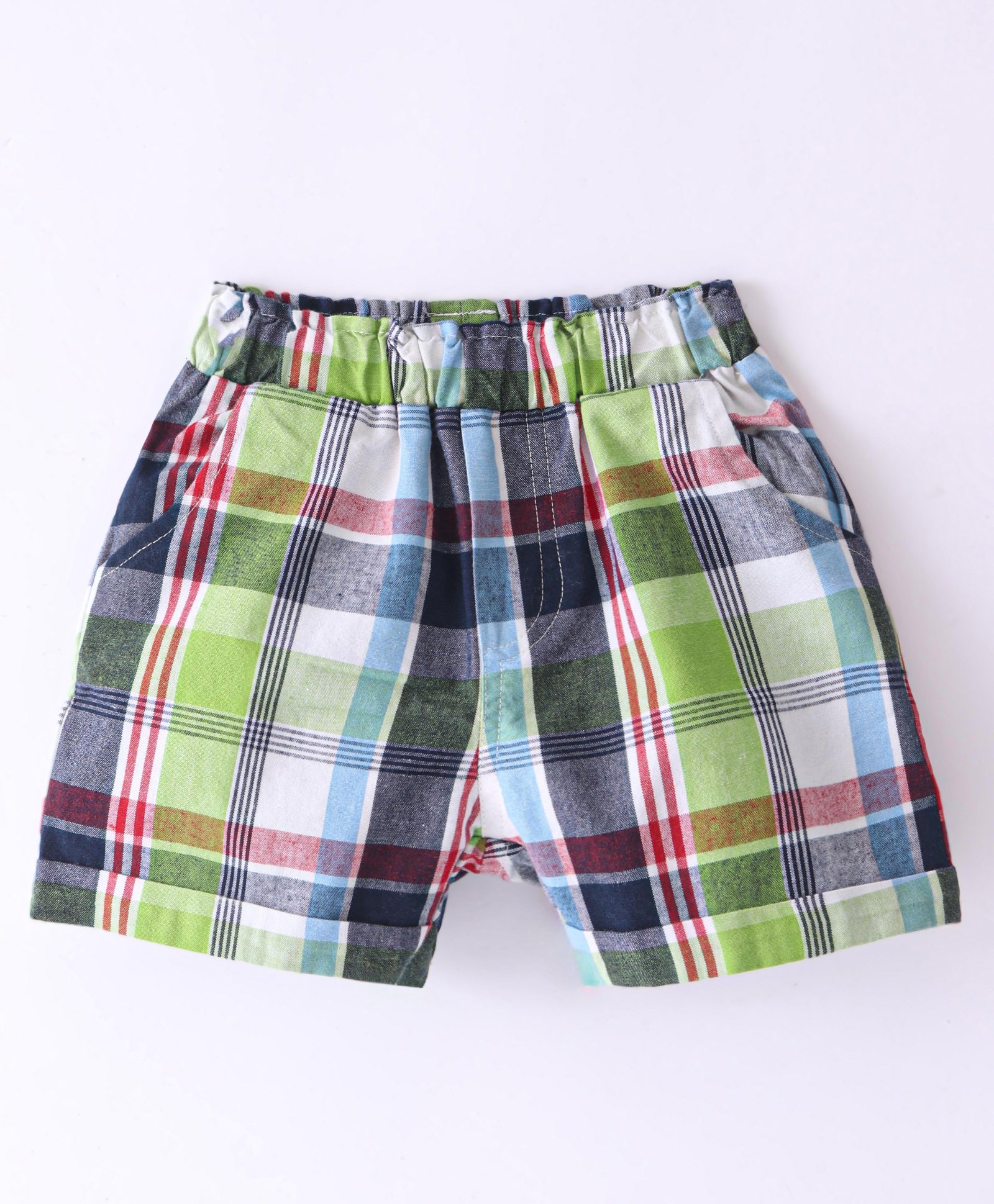 Ollypop Cotton Woven Knee Length Checkered Shorts - Blue & Green-picture-37