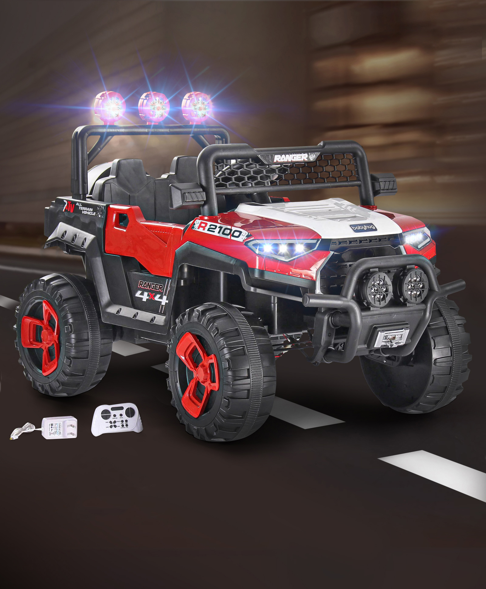 Babyhug RANGER 4X4 Battery Operated Ride On Jeep with Music & LED Lights - Red-image-14