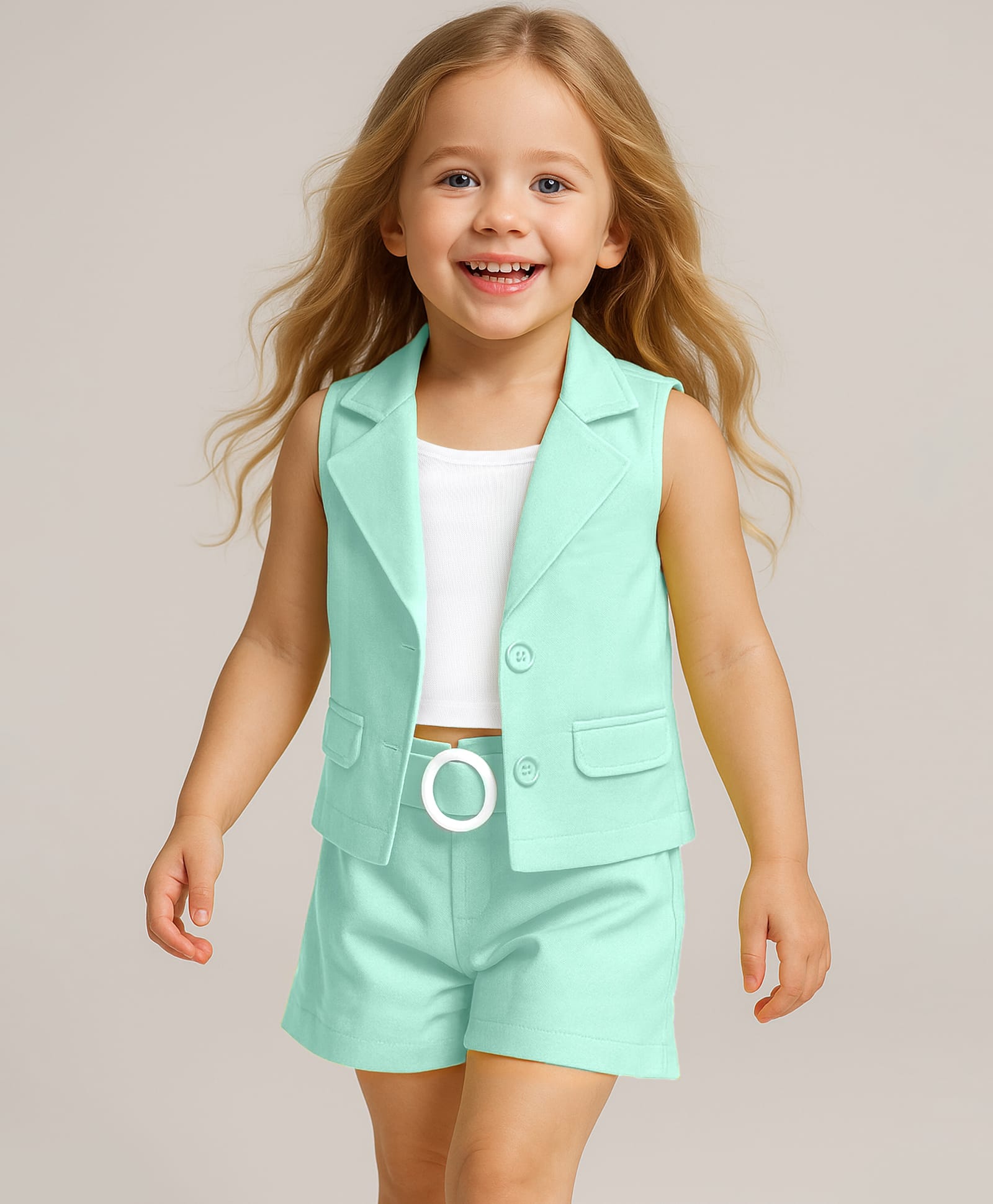Babyhug Knit Sleeveless Co-Ord Set Solid Color - Mint Blue-image-46