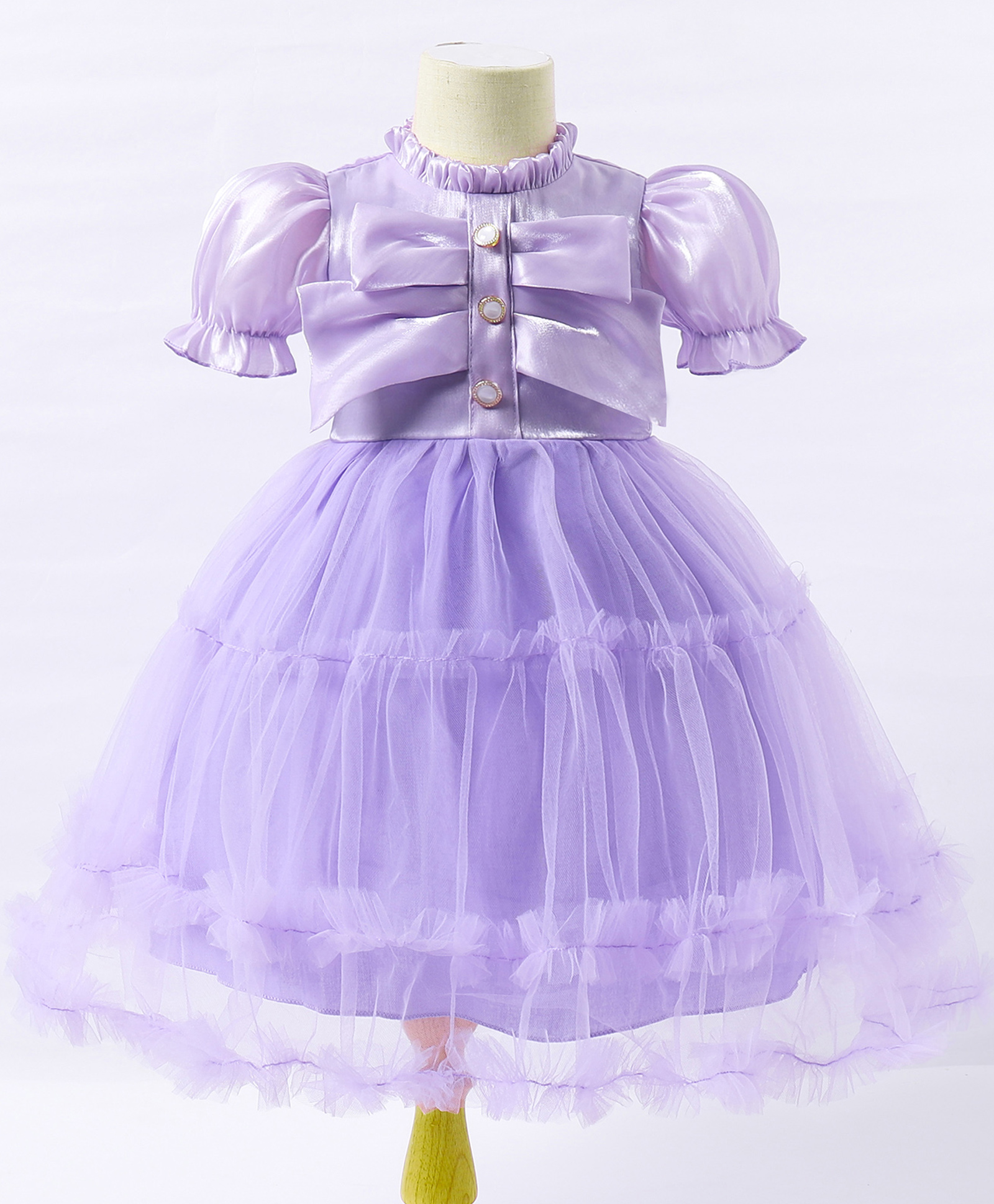 Kookie Kids Puffed Half  Sleeves Party Frock with Frill & Button Detailing - Purple-image-46