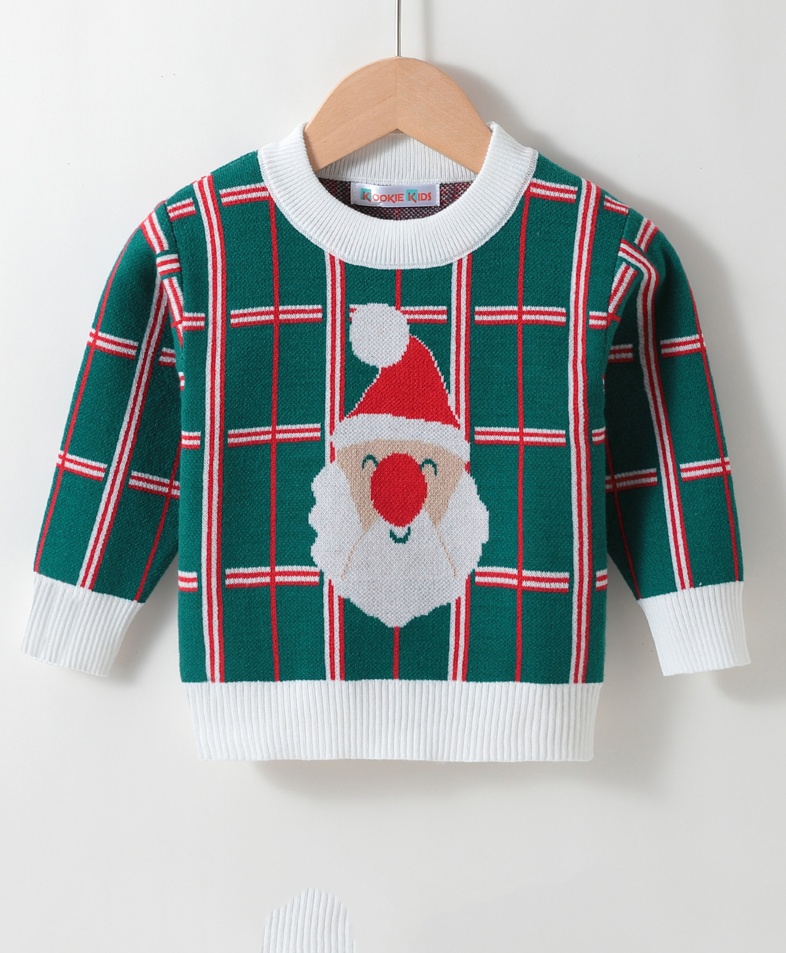 Kookie Kids Viscose Full Sleeves Pullover Sweater With Checks & Christmas Theme Design - Green-image-21
