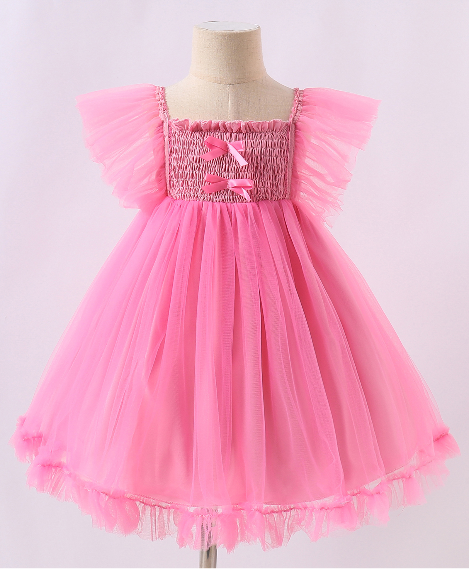 Kookie Kids Frill Sleeves Party Frock with Bow Detailing - Pink-picture-37