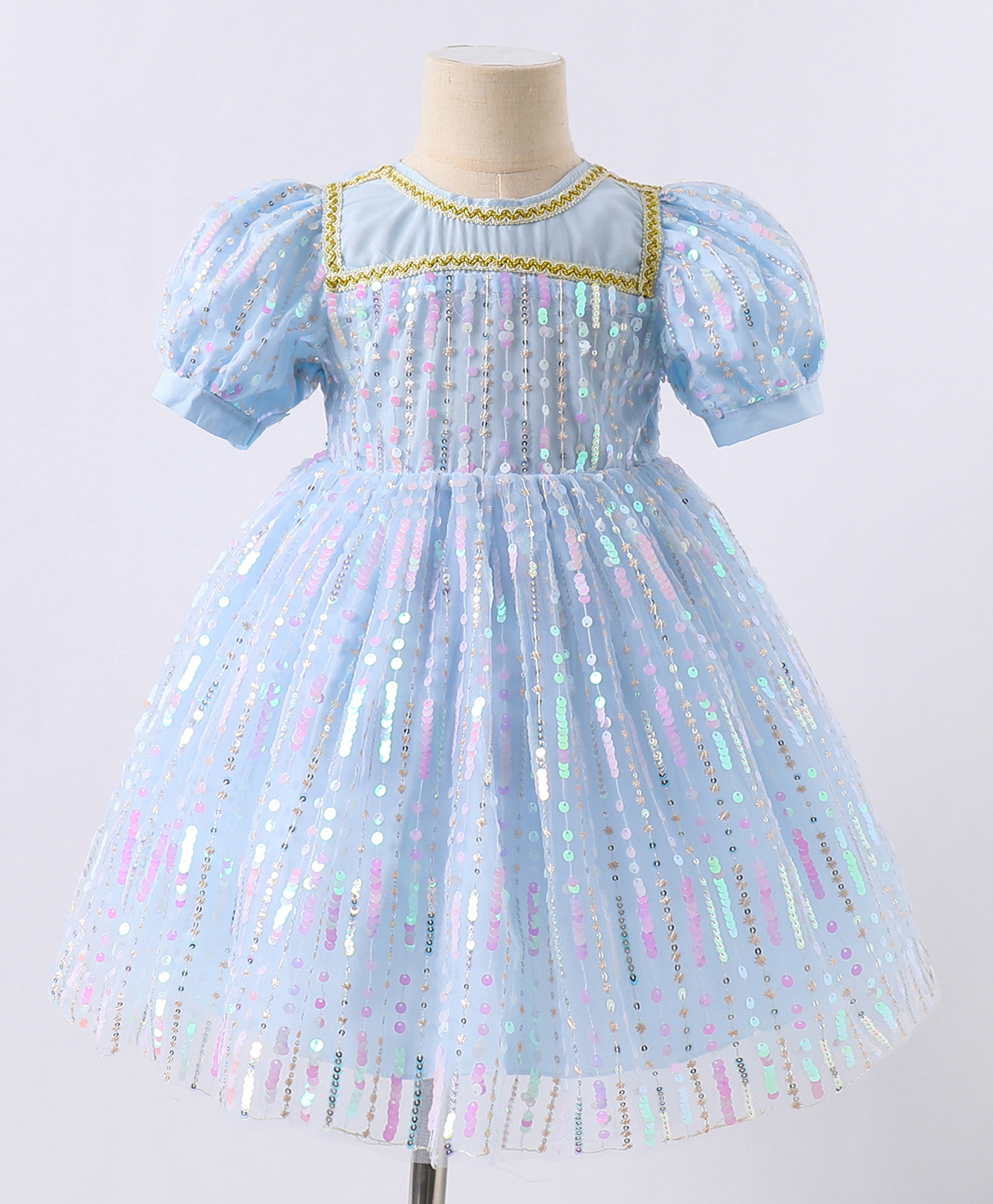 Kookie Kids Half Sleeves Party Frock with Sequin Detailing -  Blue-picture-21