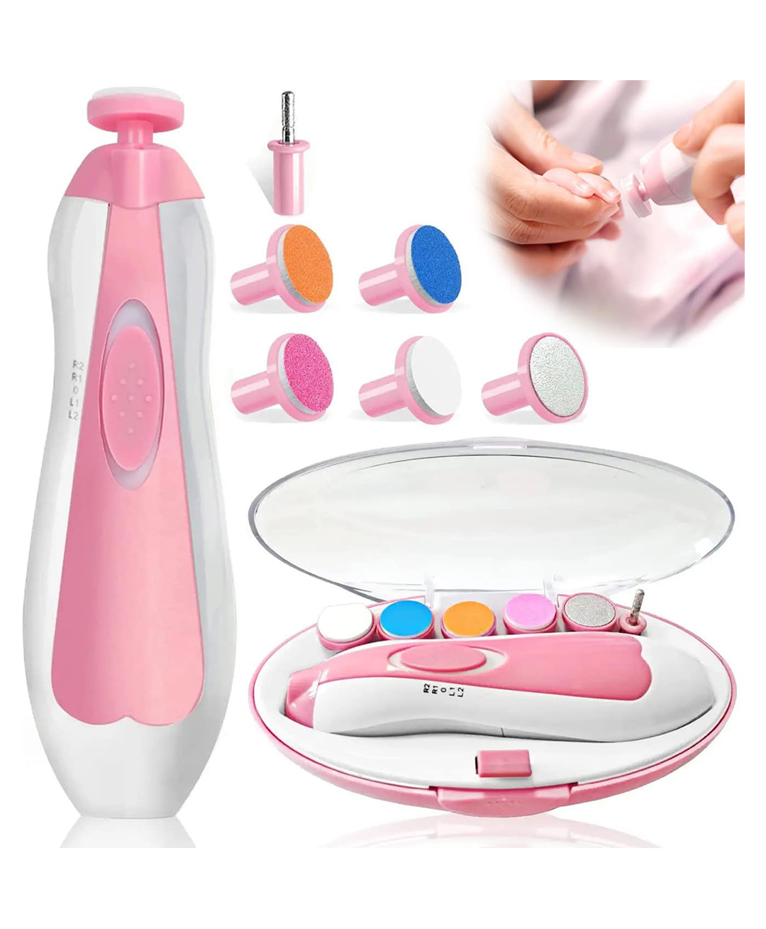 OPINA Electric Baby Nail Trimmer with 6 attachment and LED Light - Pink-picture-10