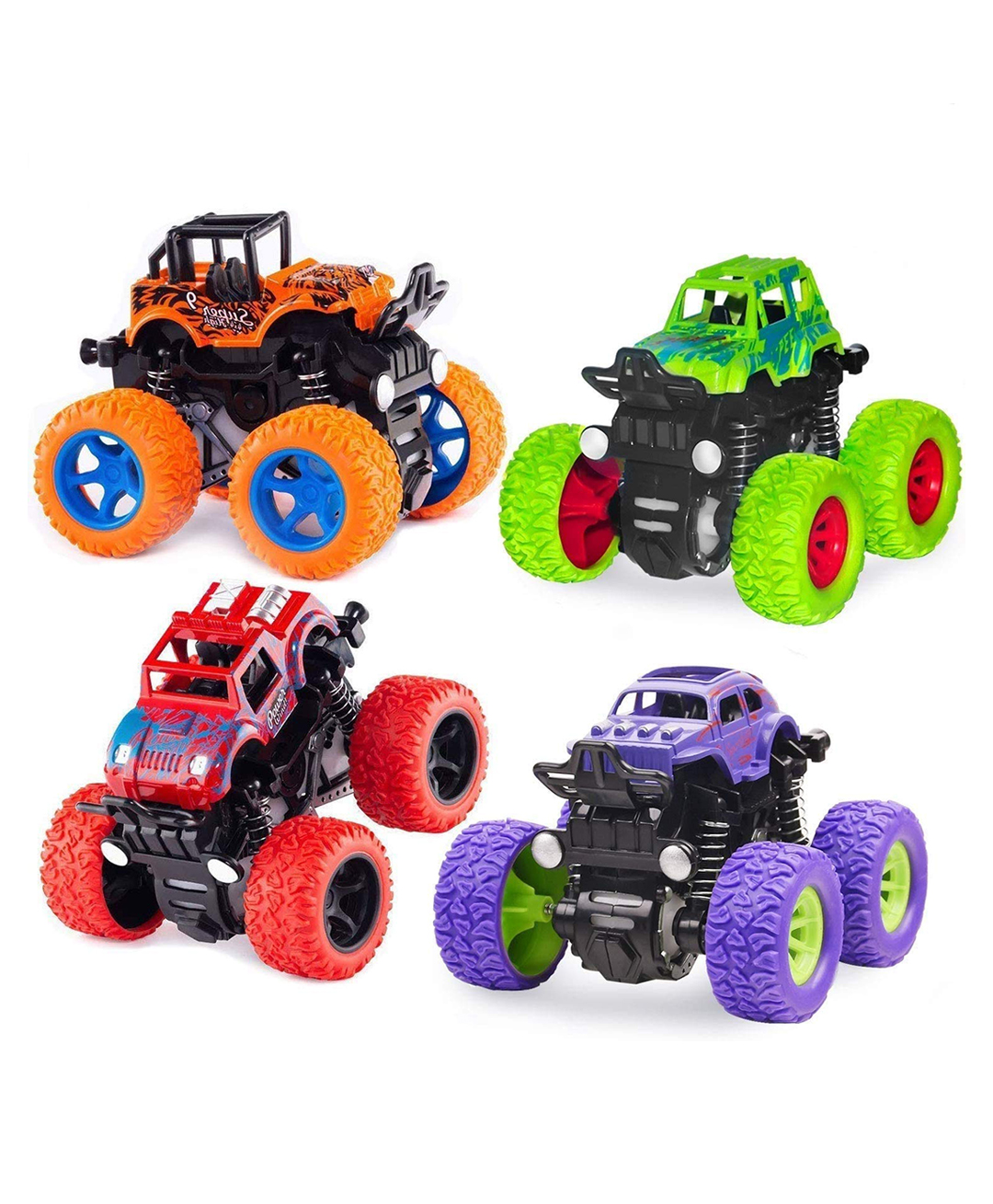 OPINA Friction Mini Monster Stunt Car Pack of 4- (Color May Vary)-picture-4