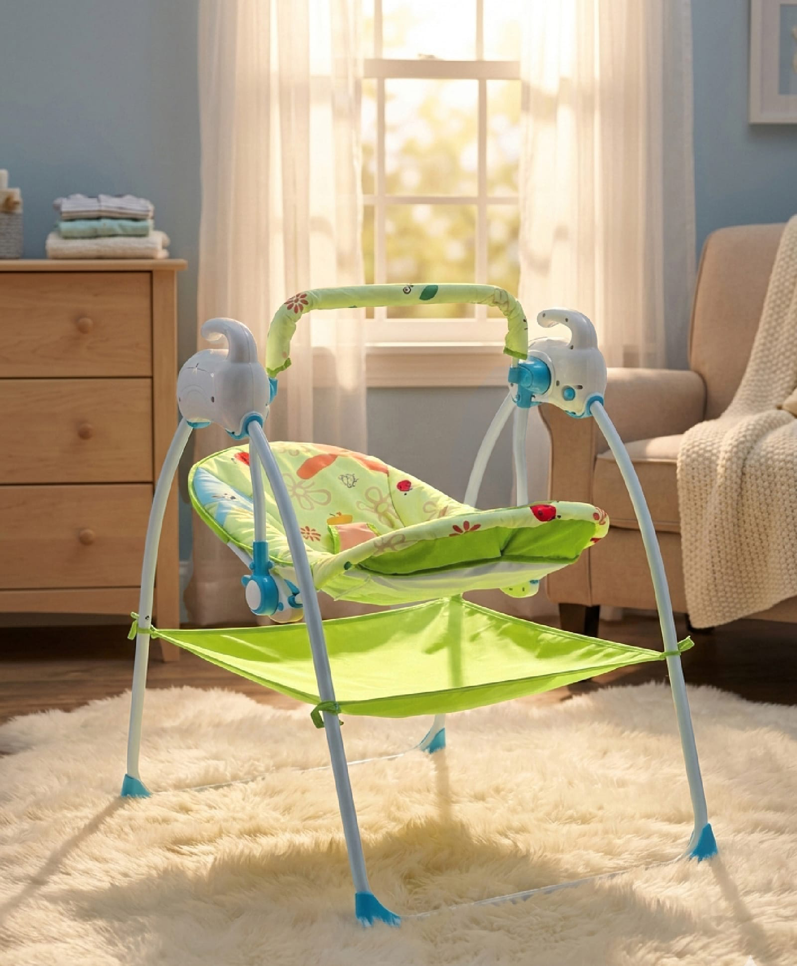 fab n funky Juniors Baby Cradle Auto Swing Motorized Multi Function Electronic Baby Swing - Green-picture-28